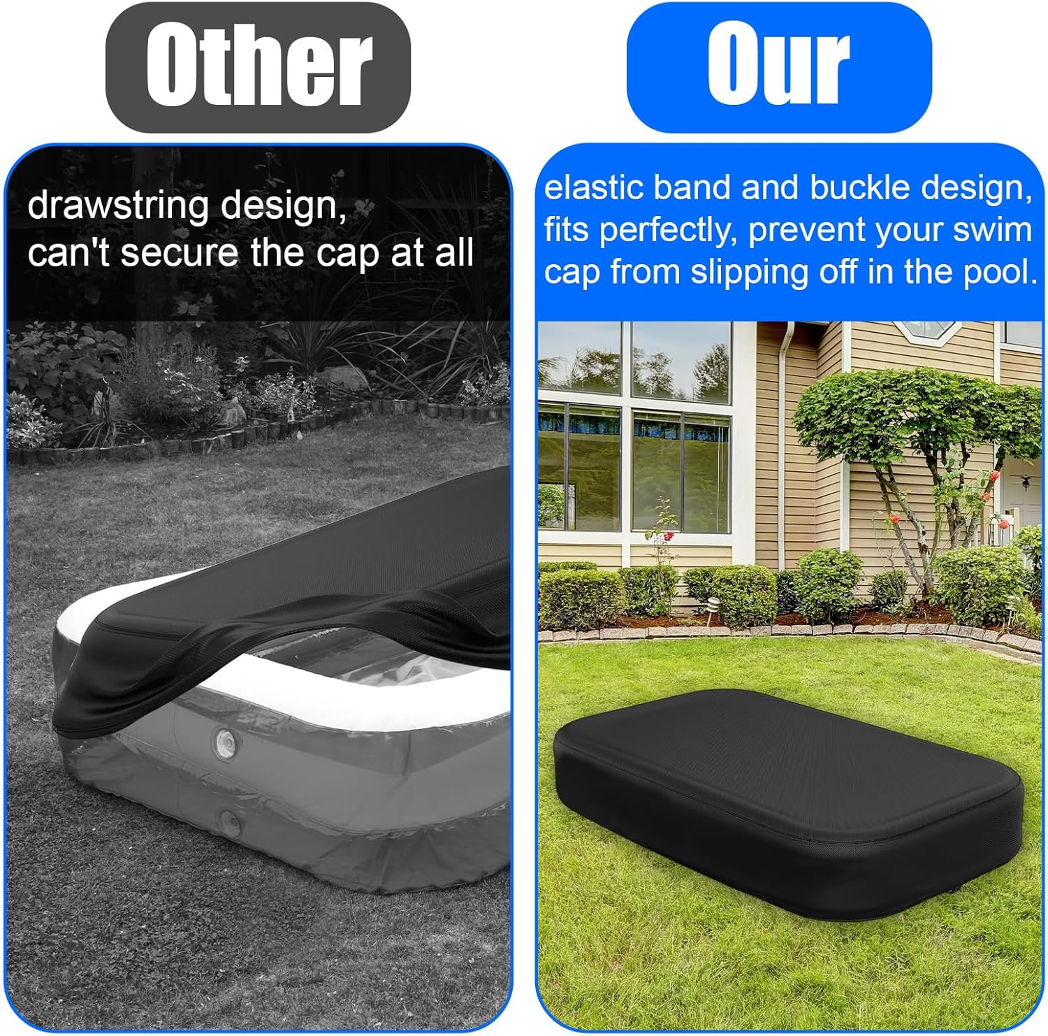 Rectangular Pool Cover for Inflatable Pool, 10.2X6.2X1.7Ft 210D PU Water Proof Oxford Fabric Cover with Elastic Band & Buckle Loop image number 6