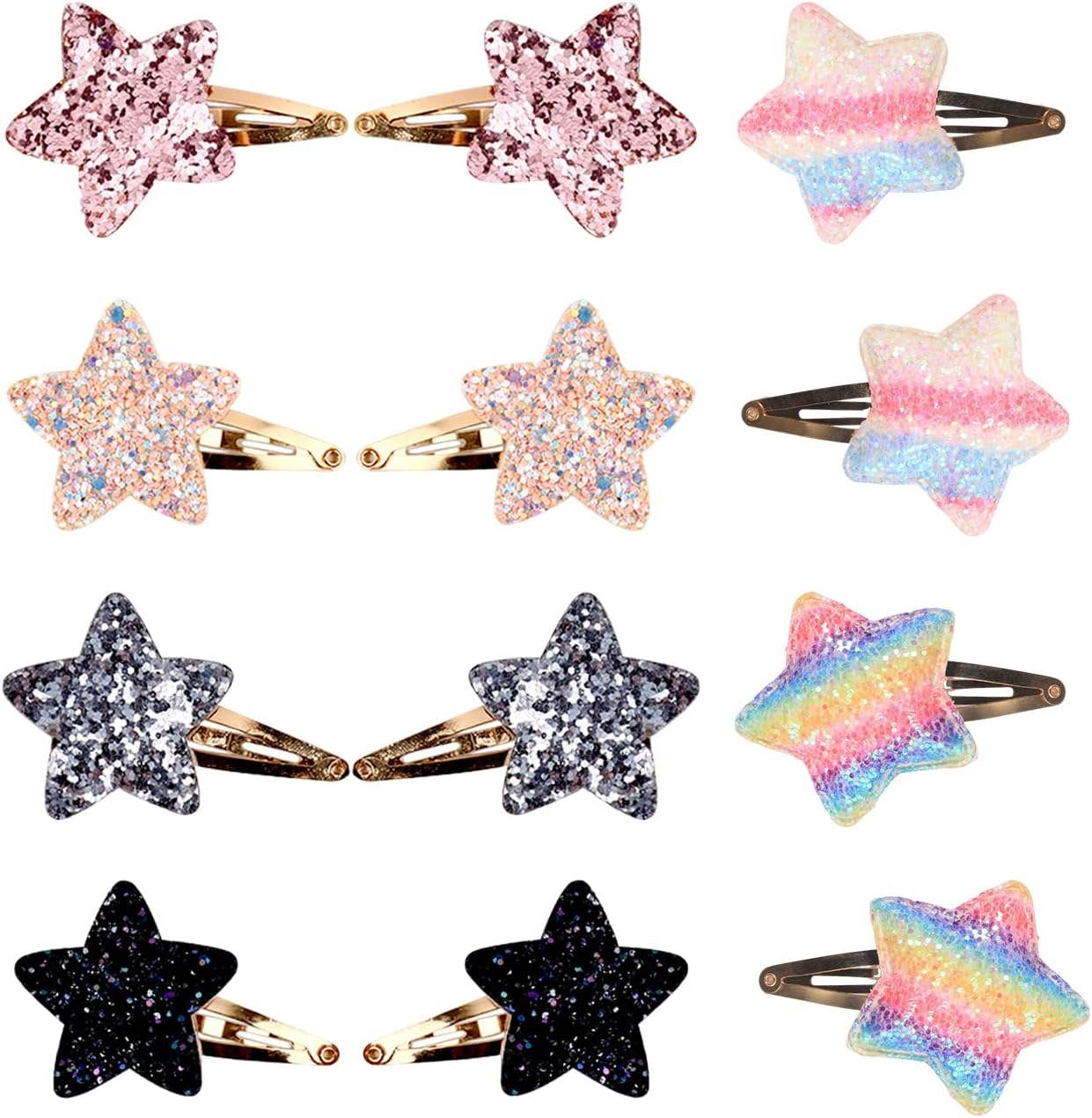 Pack of 12 Star Sequin Hair Clips, Eye-Catching Design, Unique Star Shape, Suitable for Hair Decoration, Multiple Colour Options, Suitable for Daily Use and Parties.