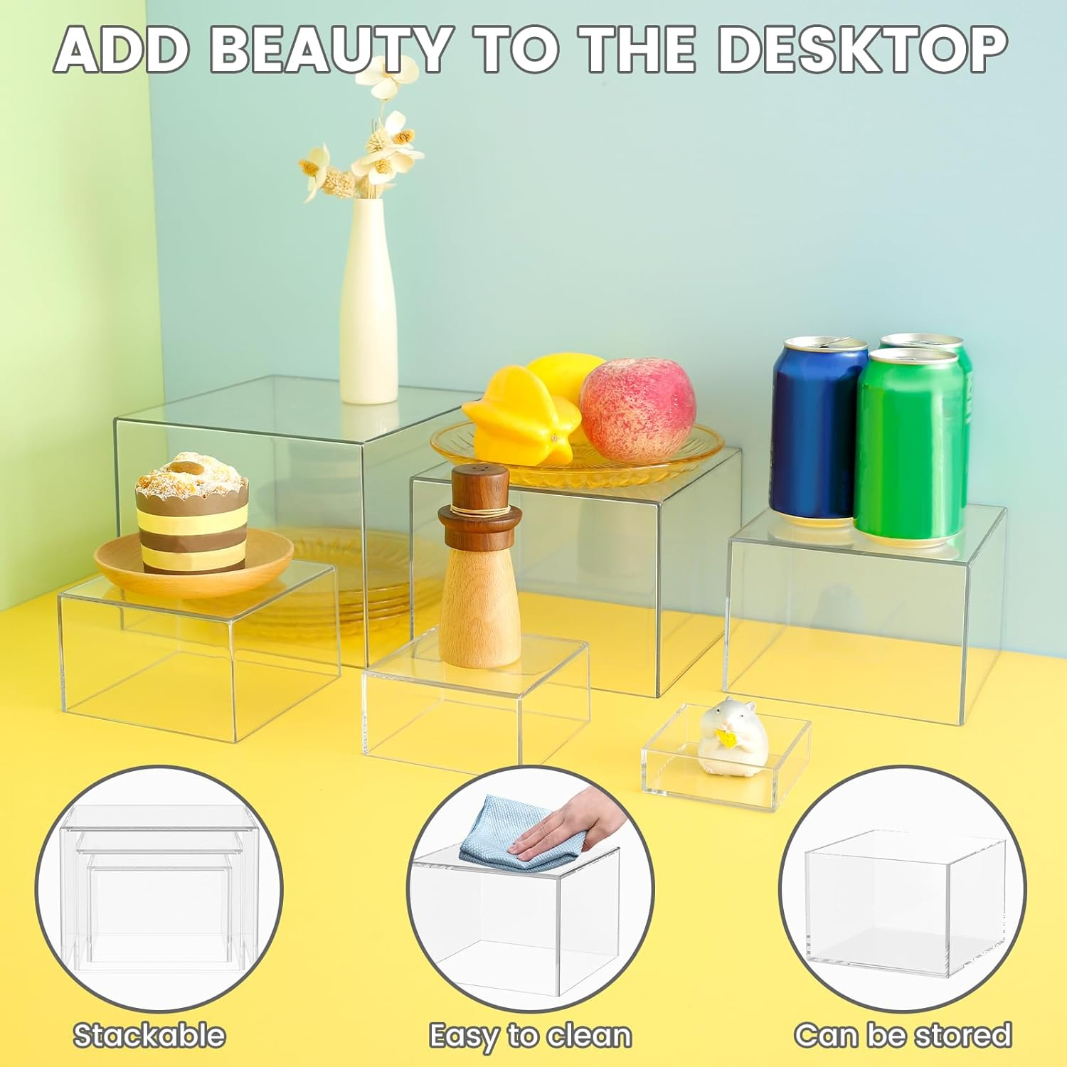 6 Pcs Acrylic Box with Hollow Bottom 6 Different Sizes Buffet Risers Stackable Buffet Stands Reusable Food Stands for Party Buffet Table (Clear(3 + 4 + 5 + 6 + 7 + 8 Inch )) - Clear image number 4