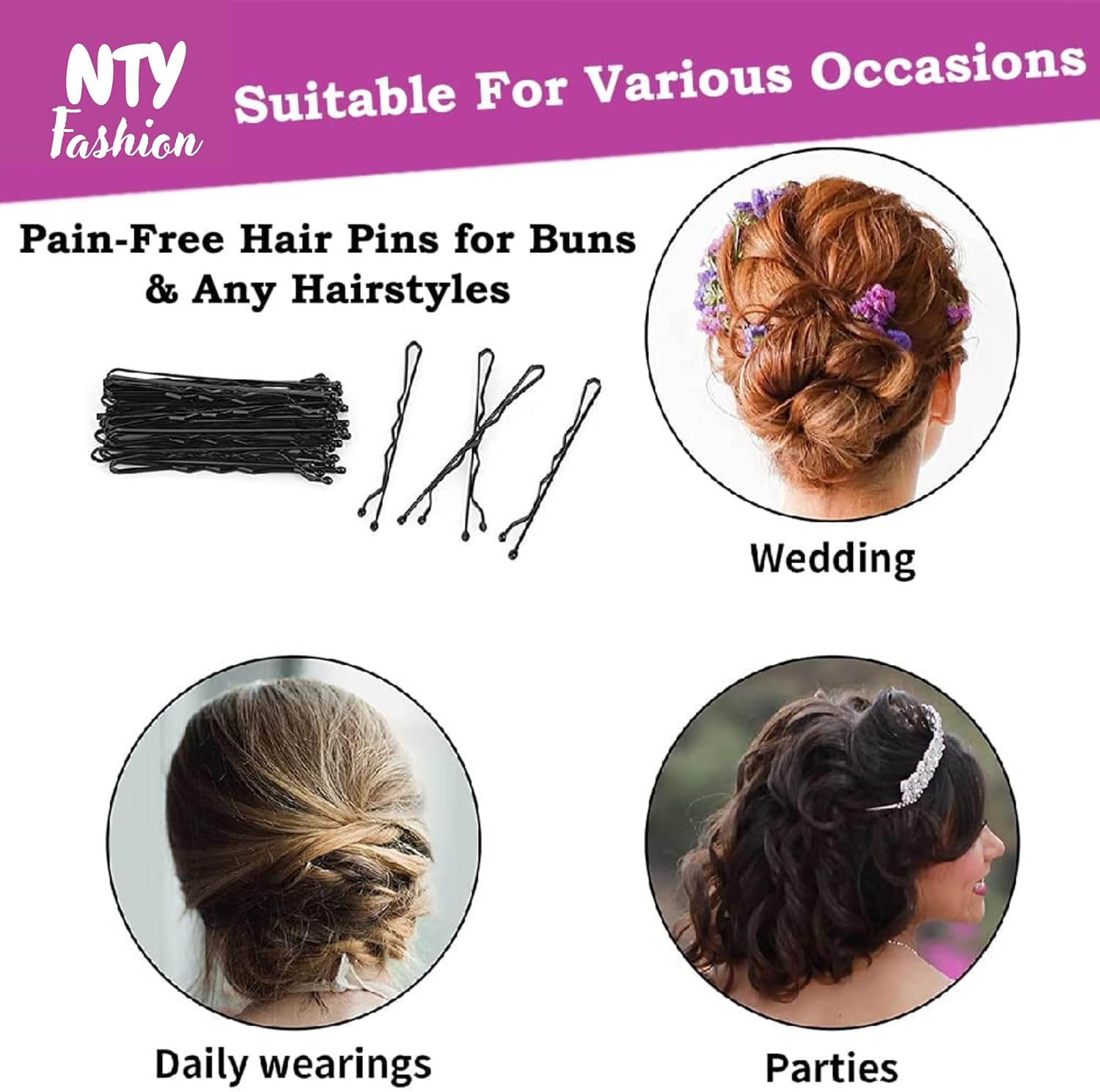 NTY Collections Black Bobby Pins for Women &ndash; 300 Pieces with Storage Box, Strong Grip Hair Pins, Durable Metal Hair Accessories for Thick & Thin Hair, Daily Styling Salon Use - (300Units, Black) image number 5
