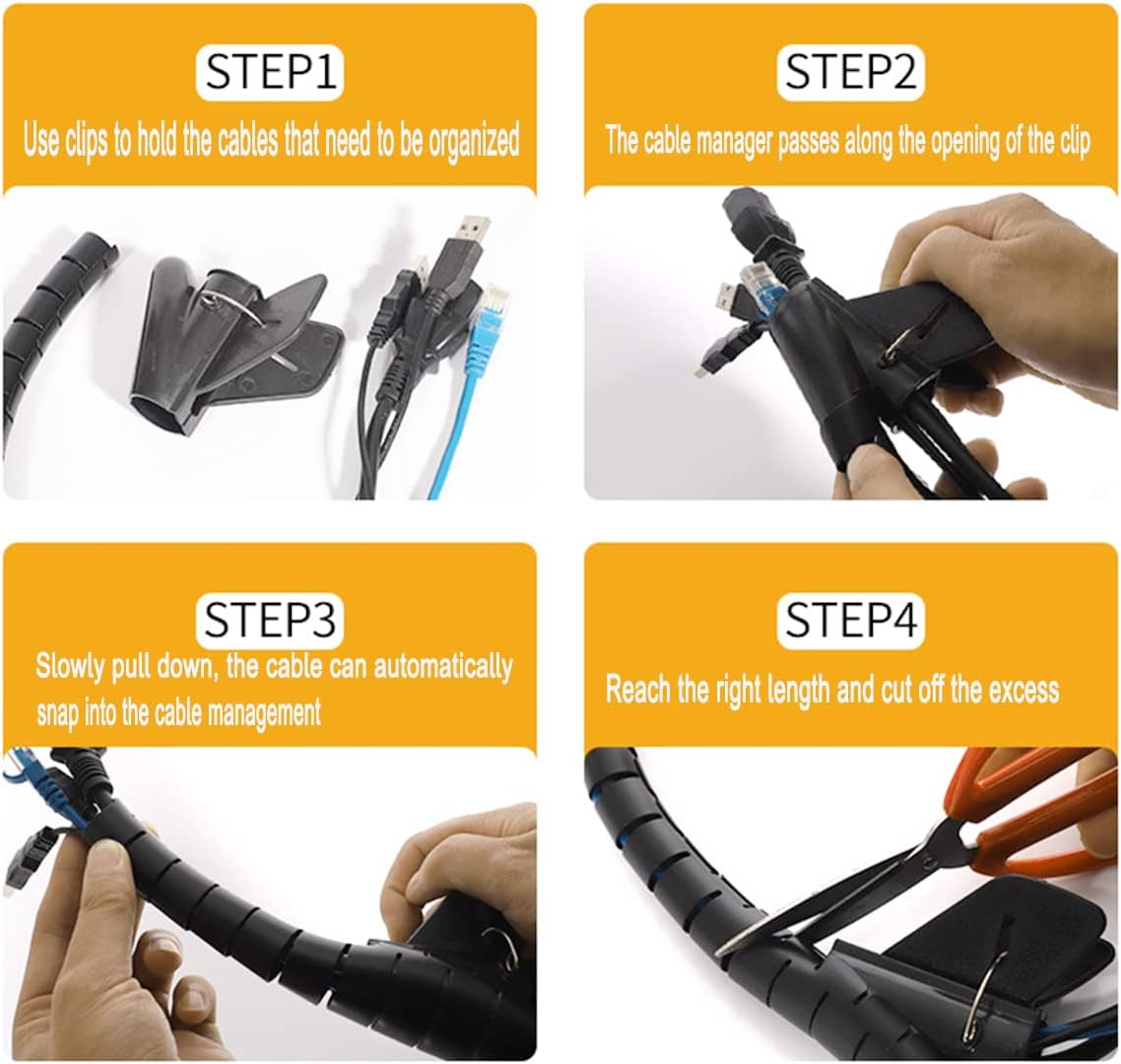 Cable Sleeve Easy Wrap,Cable Management Sleeve,Under Desk Cord Organizer for Computer TV Home Office - 3 M L / 2.2Cm W (Black) image number 2