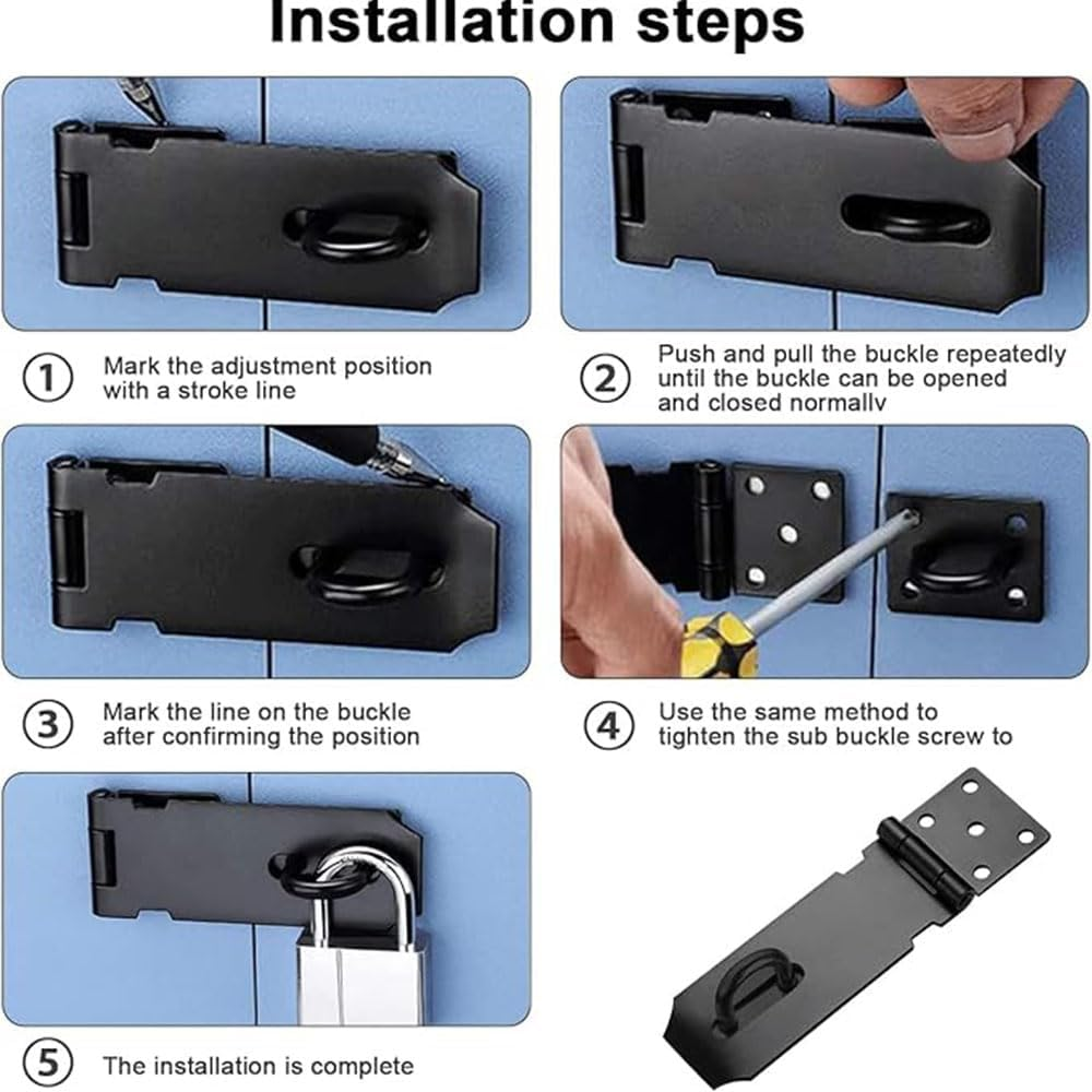4 Inch Door Hasp Latch Lock, 3 Pack Stainless Steel Padlock Latch, Door Hasp Lock for Gates, Cabinet, Drawer, Outdoor Doors Black (27 Screws Included) image number 4