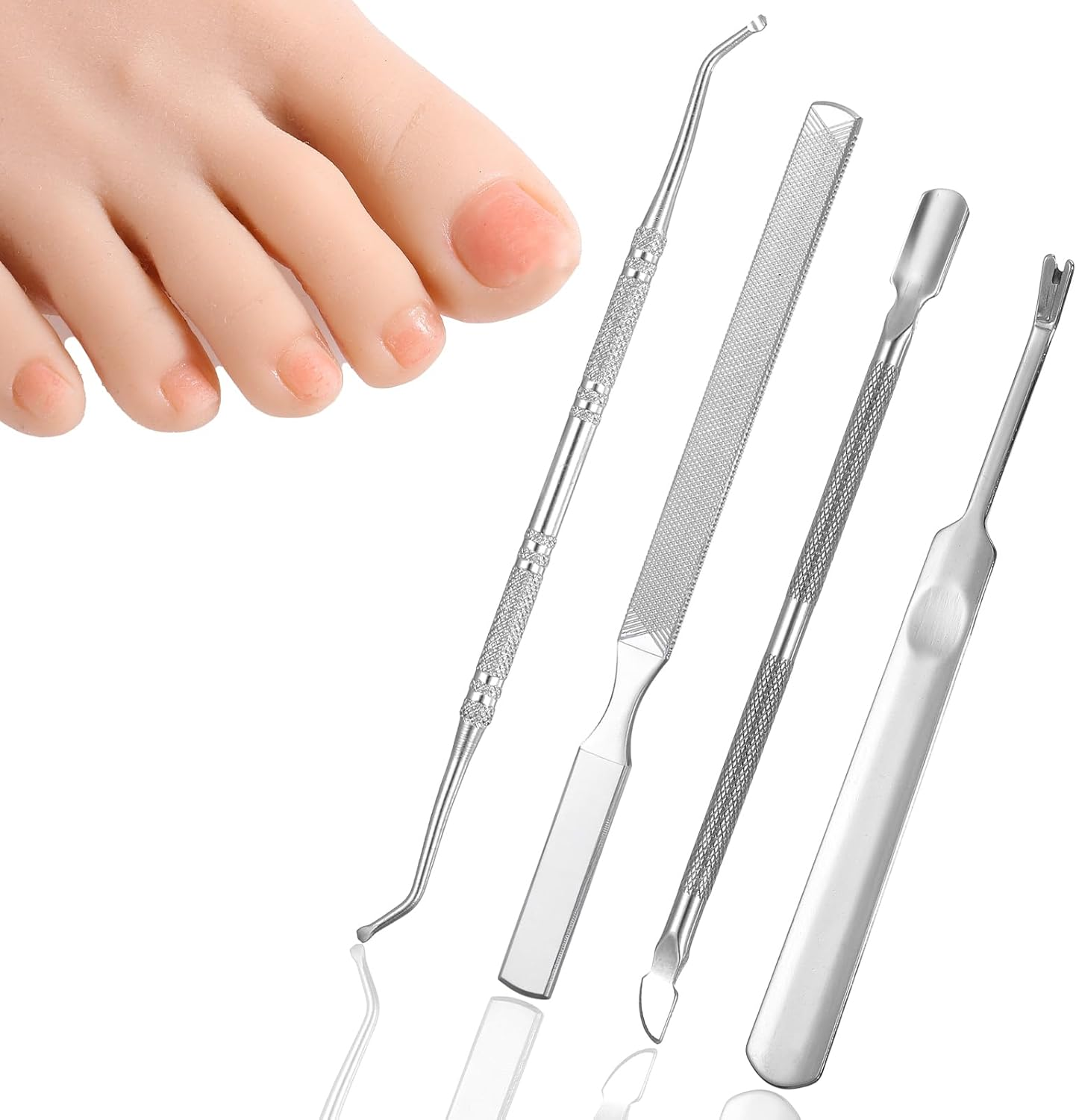 YBEATY 4PCS 3-In-1 Nail File Kit Stainless Steel Toe Nail-Care Kit Non-Slip Metal Fingernail Filing with Ingrown Lifter Thumb Guard Durable Nail Care Tool for Men Women Thick Nailsseniors Dogs image number 5