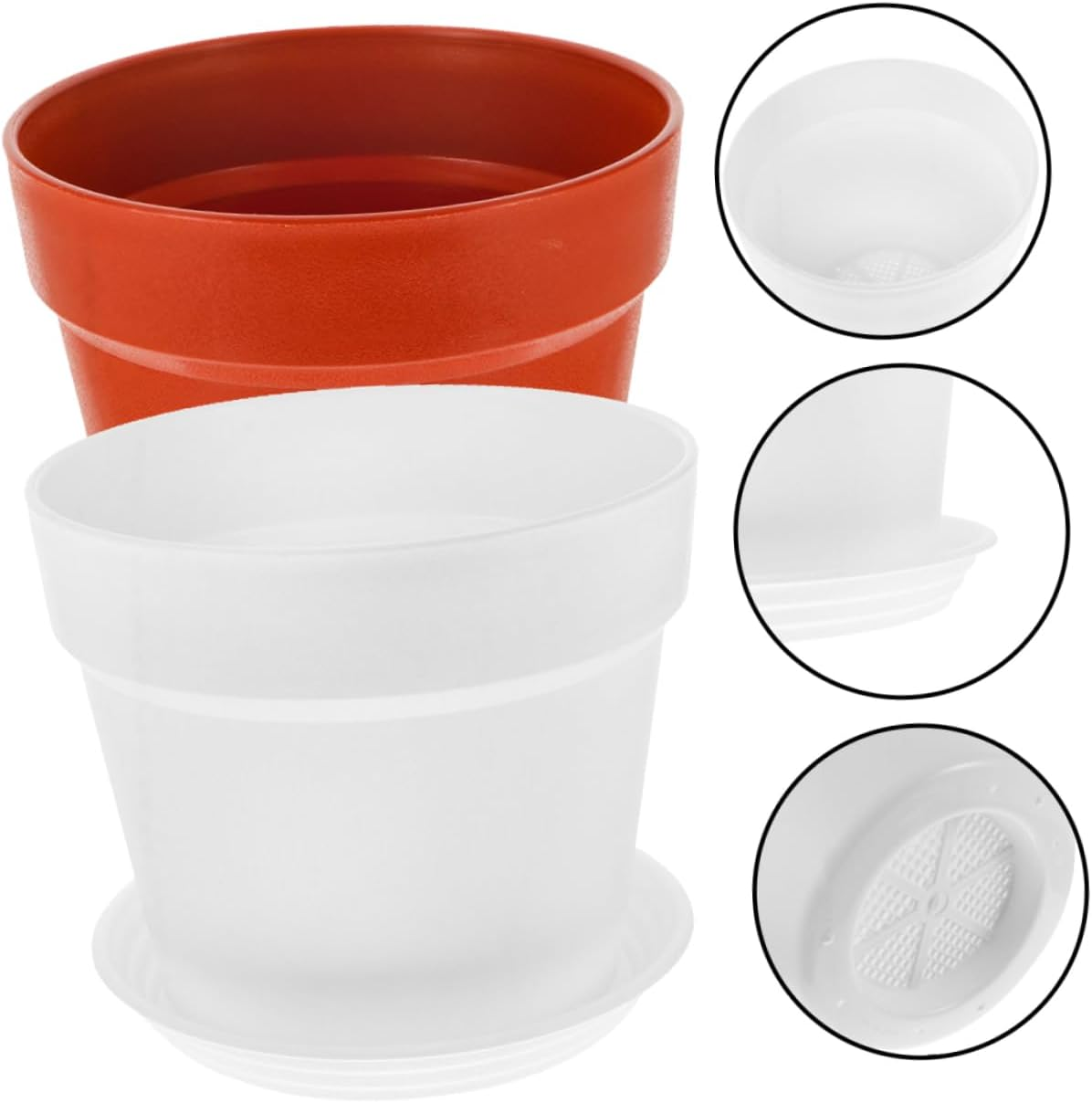 Outanaya 2Sets Outdoor Plastic Flower Pots Artificial Plant Pots Trays for Succulents Garden Supplies Easy to Clean Reusable image number 5