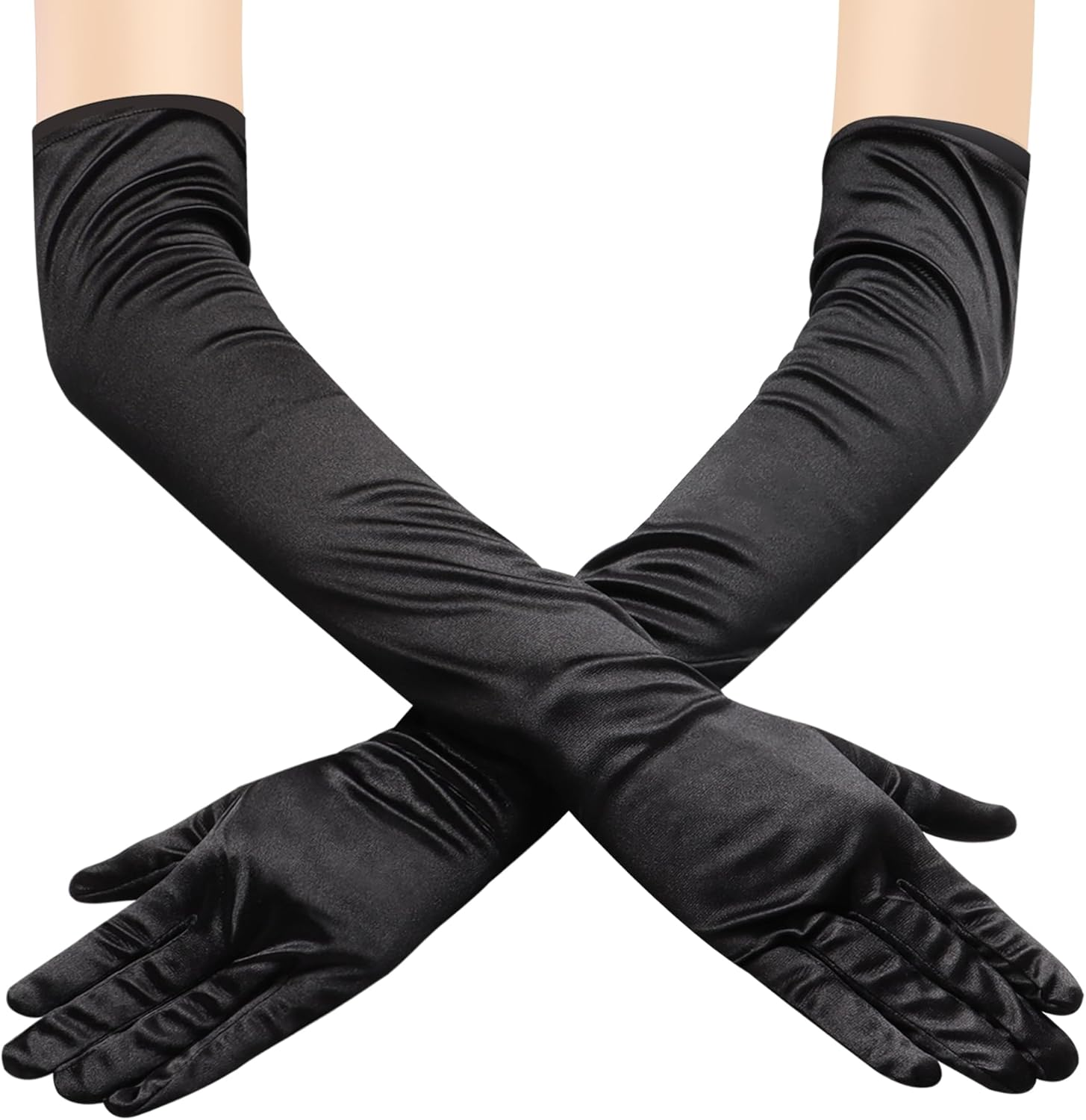 JUNART Long Satin Gloves,Elegant Elbow Length Gloves for Opera Party, Wedding, Evening Dresses,Carnival Costume, Dance
