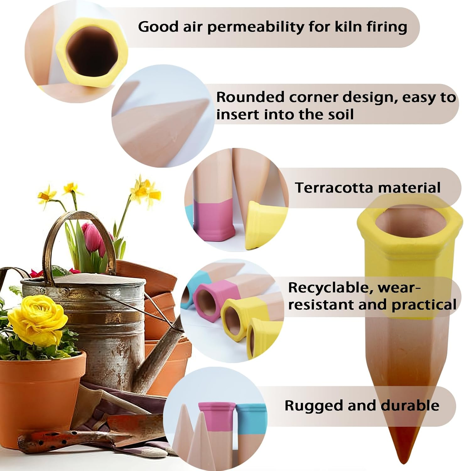 Joyeee Terracotta Watering Spikes, Self Watering Spikes, Automatic Plant Waterers for Vacations, Wine Bottle Plant Watering Spikes, Great for Indoor & Outdoor Plants (6 Pack) image number 3