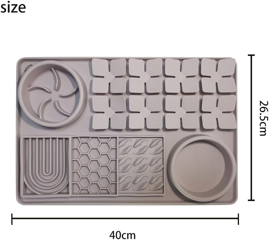 Pet Slow Feeder Bowl and Lick Mat Set, Snuffle Mat with Suction Cups, Interactive Puzzle Toy for Dogs and Cats, Grey image number 3