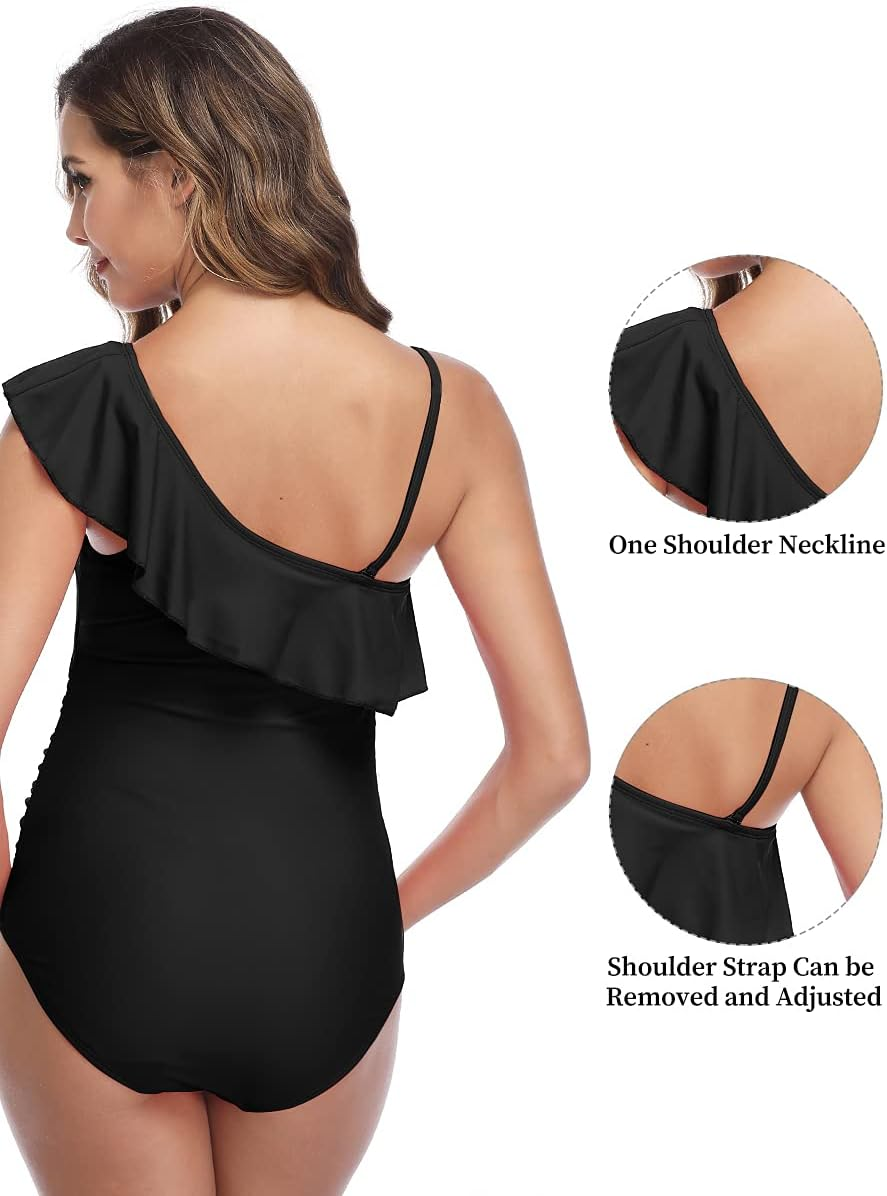 Miyang Women Maternity Swimwear One Shoulder Flounce One Piece Printing Bathing Suit image number 1