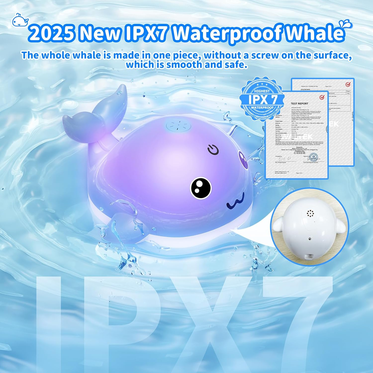 Upgraded Rechargeable Kids Bath Toy with Easy Charging, LED Light up Whale Bath Toy Sprinkler Bathtub Pool Water Fountain Toy image number 2