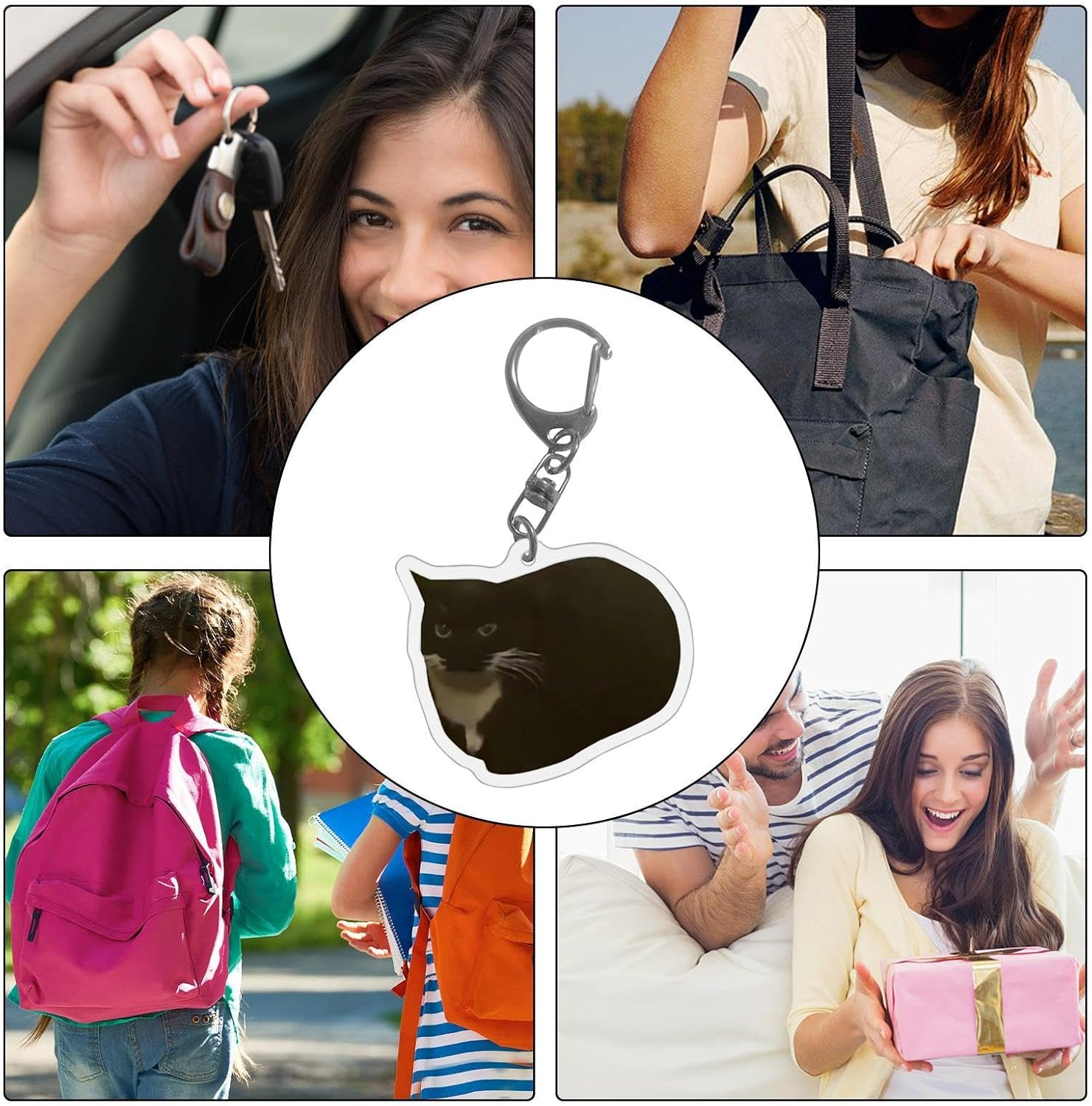 Unique Banana Keychain, Unique Cute Crying Sounds Making Keychains, 2D Cute Cat Acrylic Key Hooks for Purse, Tote, Backpack, Cute Accessories for Women And image number 1