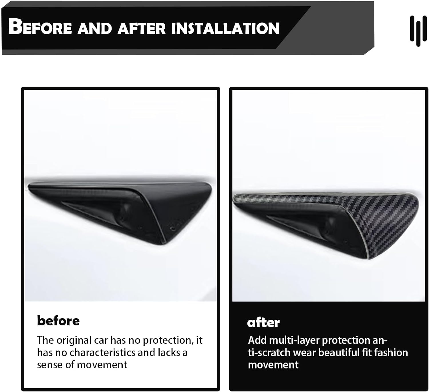 2 PCS Car Side Camera Protective Cover, Turn Signal Side Camera Indicator Light Decorative Sticker, Compatible with Tesla Model3/Y Protector Accessories (Carbon Fiber Black #Matte) image number 2