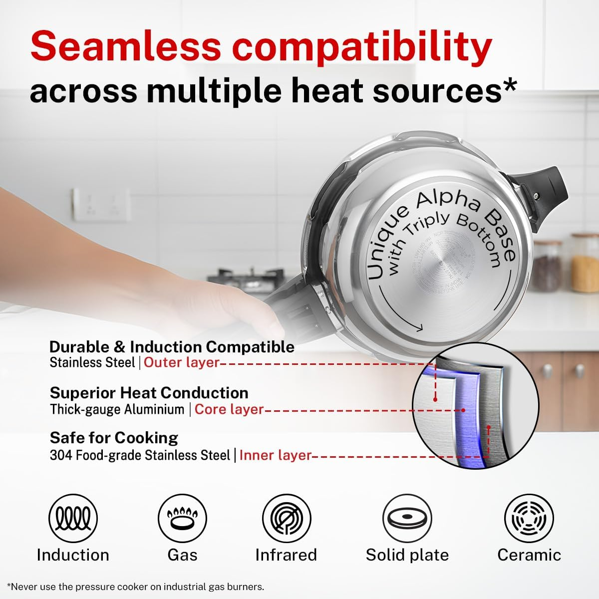 Prestige PRASVSP PRESSURE COOKER, Senior Pan 4L, SILVER image number 4