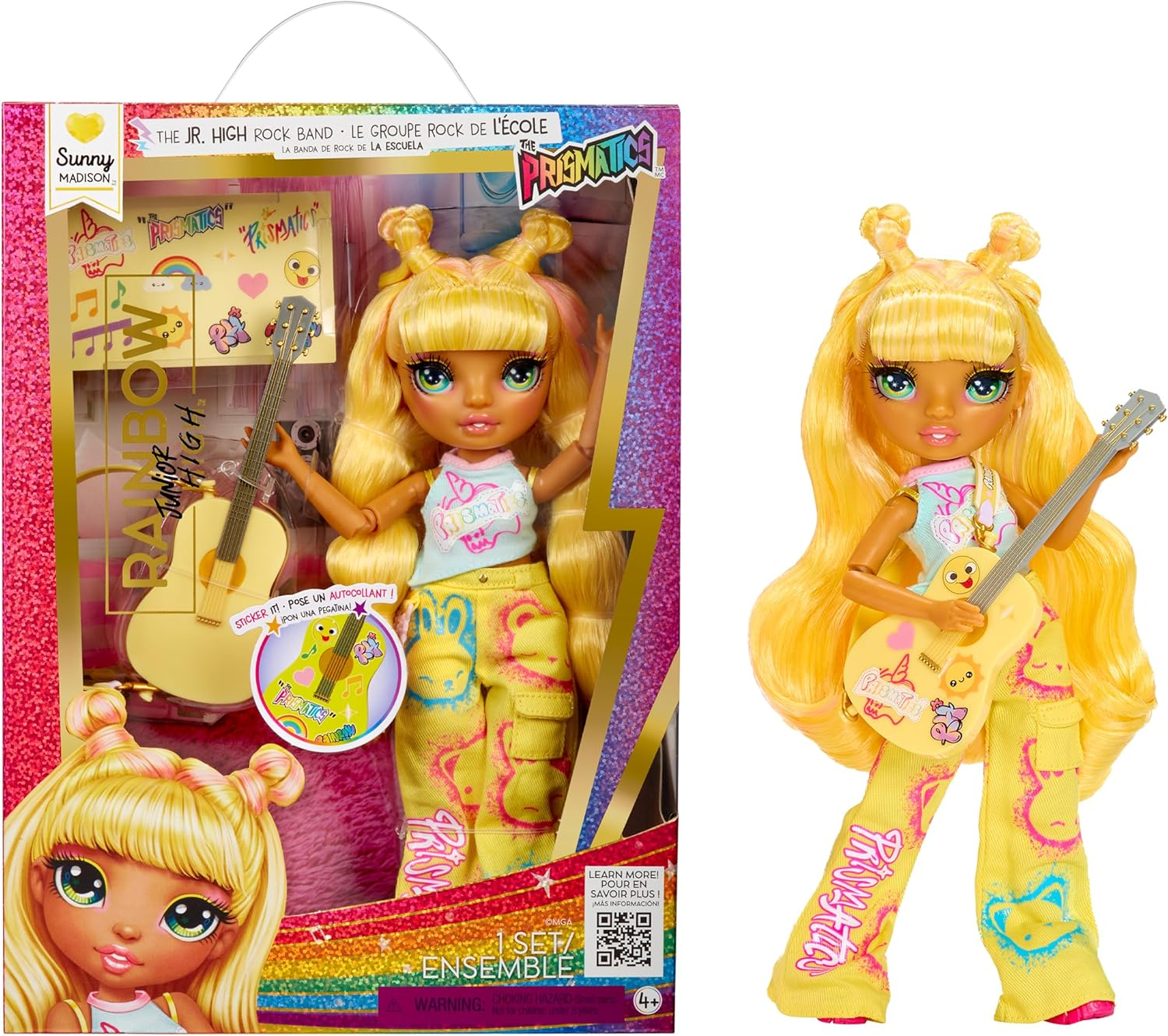 Rainbow High Jr High Rock Band - Sunny, Yellow 9&rdquo; Fashion Doll with Guitar, Customize with Stickers, Posable, for Kids Ages 4+ image number 5