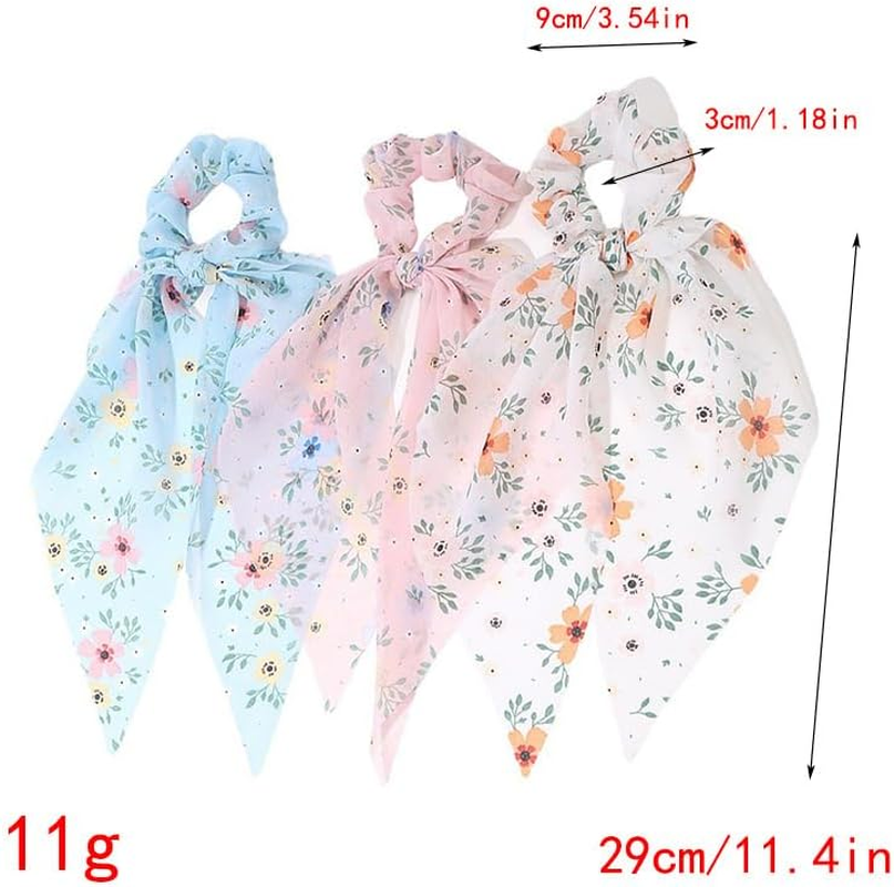 LALOCAPEYO Hair Scarf Scrunchies for Women, 3Pcs Floral Bow Hair Scrunchies, Elastic Hair Scarf Hair Ties, Hair Ribbon Scarf Scrunchies, Ponytail Holder for Women, Hair Accessories for Girls image number 1