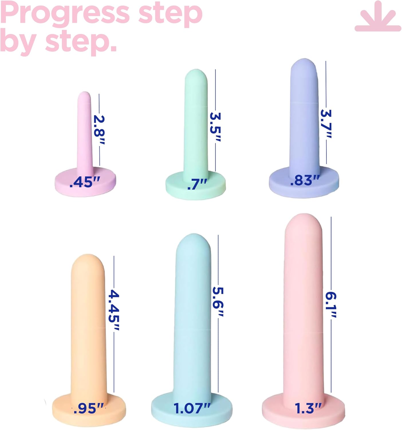 AEON Gentle Touch Pelvic Dilator Exerciser Kit - Premium Soft Silicone - Pelvic Floor Muscle Dilator Exerciser Trainer Set - 6-Pack - Glide Personal Moisturizer Included image number 3