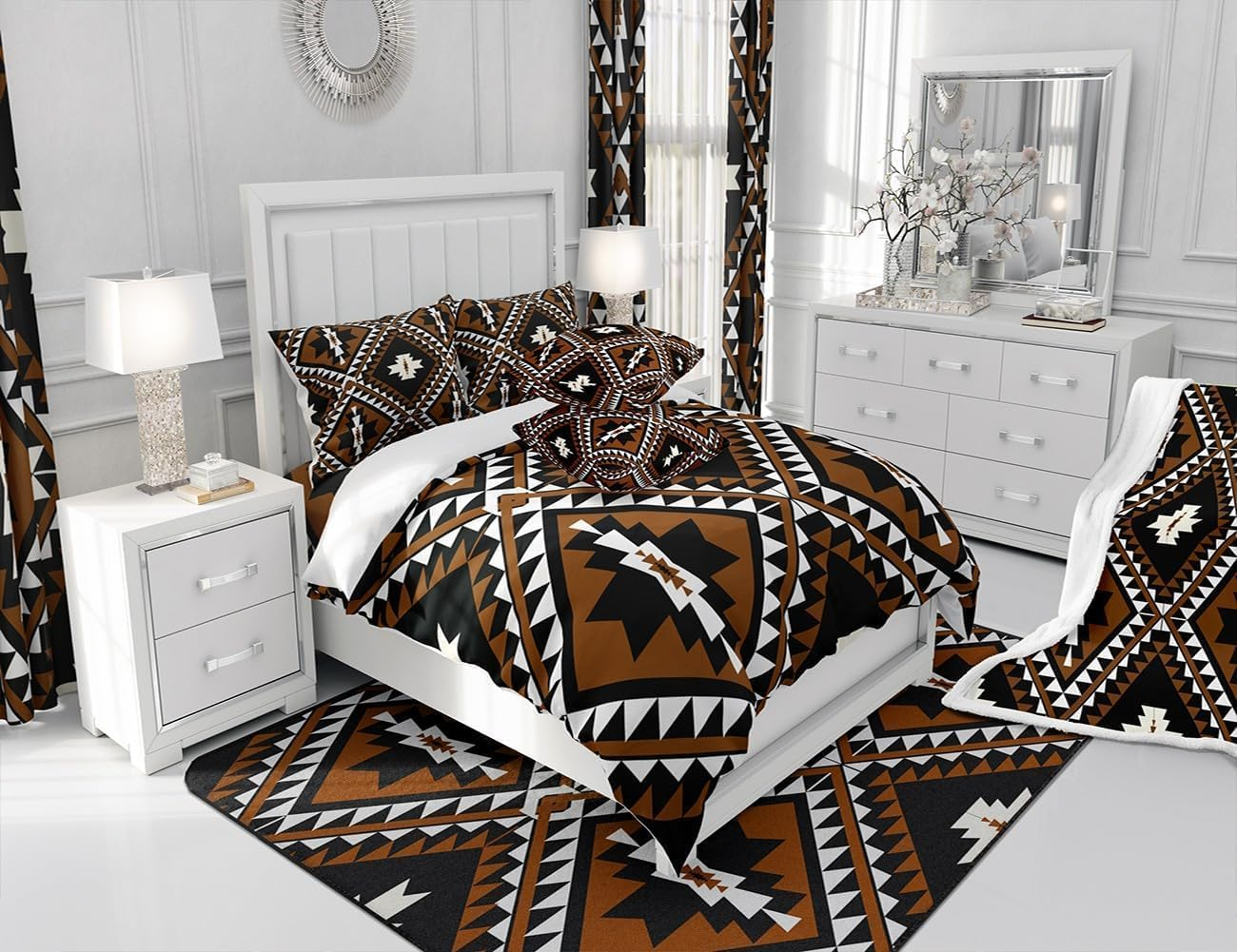Homewish Aztec King Size Duvet Cover Set for Adults Women Men - Southwestern Bohemian Bedding Set with 2 Pillowcases - Boho Geometric Pattern Quilt Cover Black Reversible - Western Bed Sets image number 2