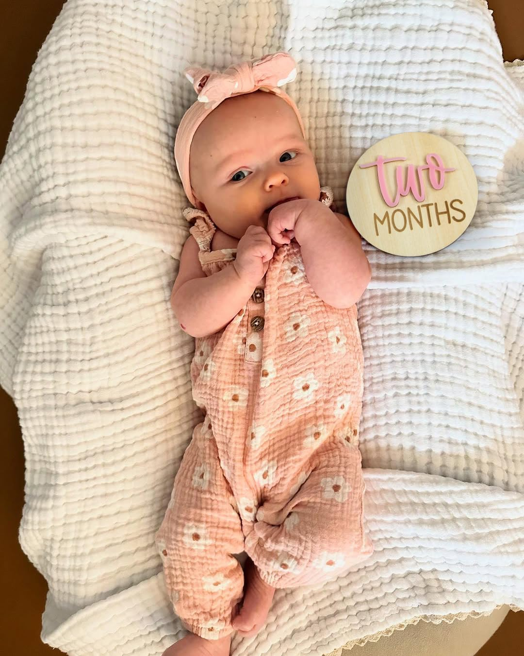 Monthly Baby Milestone Cards for Girls &ndash; 13 Wooden 3D Milestone Discs with Hello World Birth Announcement Sign &ndash; Newborn Photo Props for Baby Girl image number 1