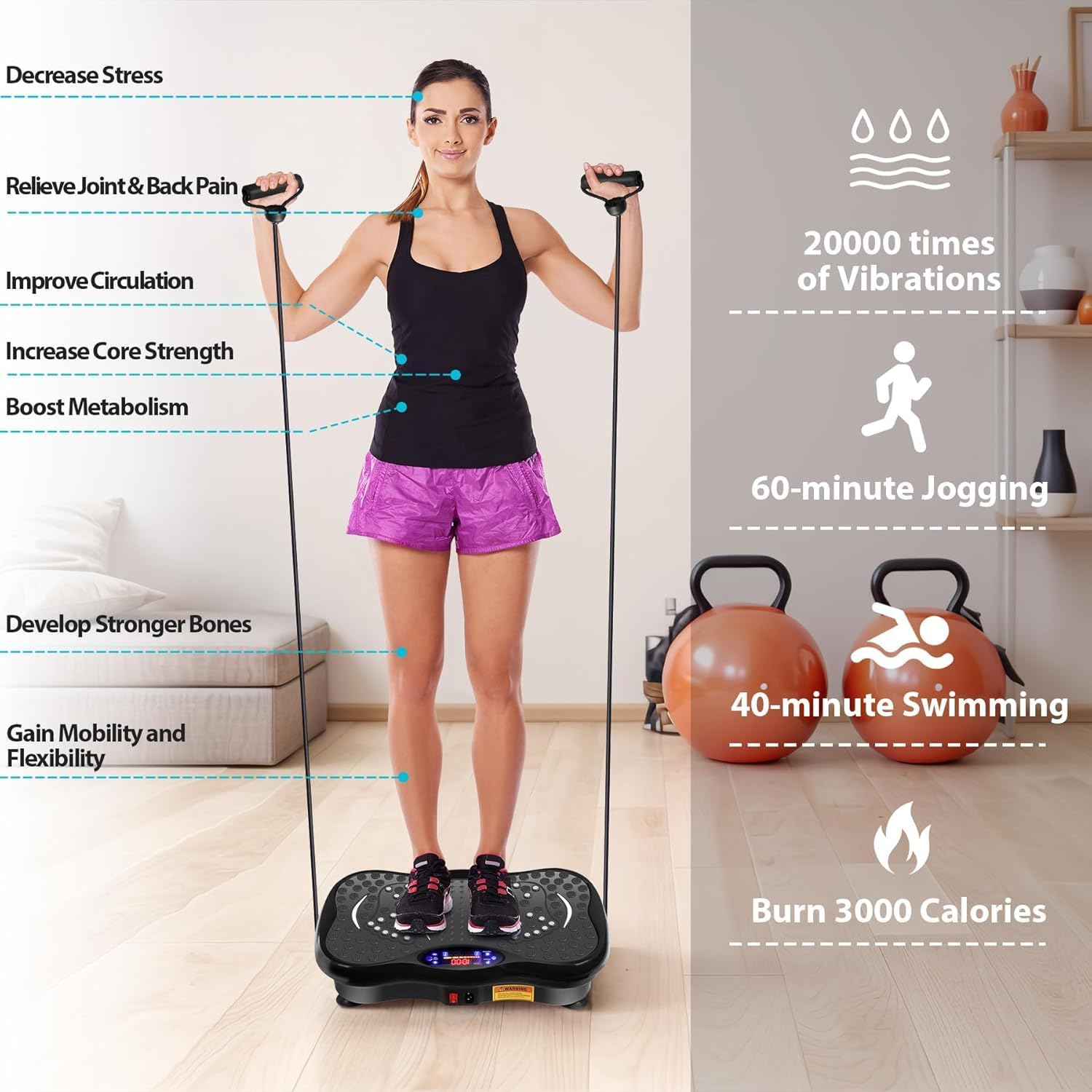 Vibration Plate Exercise Machine with Bluetooth Speaker, Vibration Plate Platform for Lymphatic Drainage, 120 Adjustable Speeds Power Vibrating Plate Helps Weight Loss, Shaping image number 6