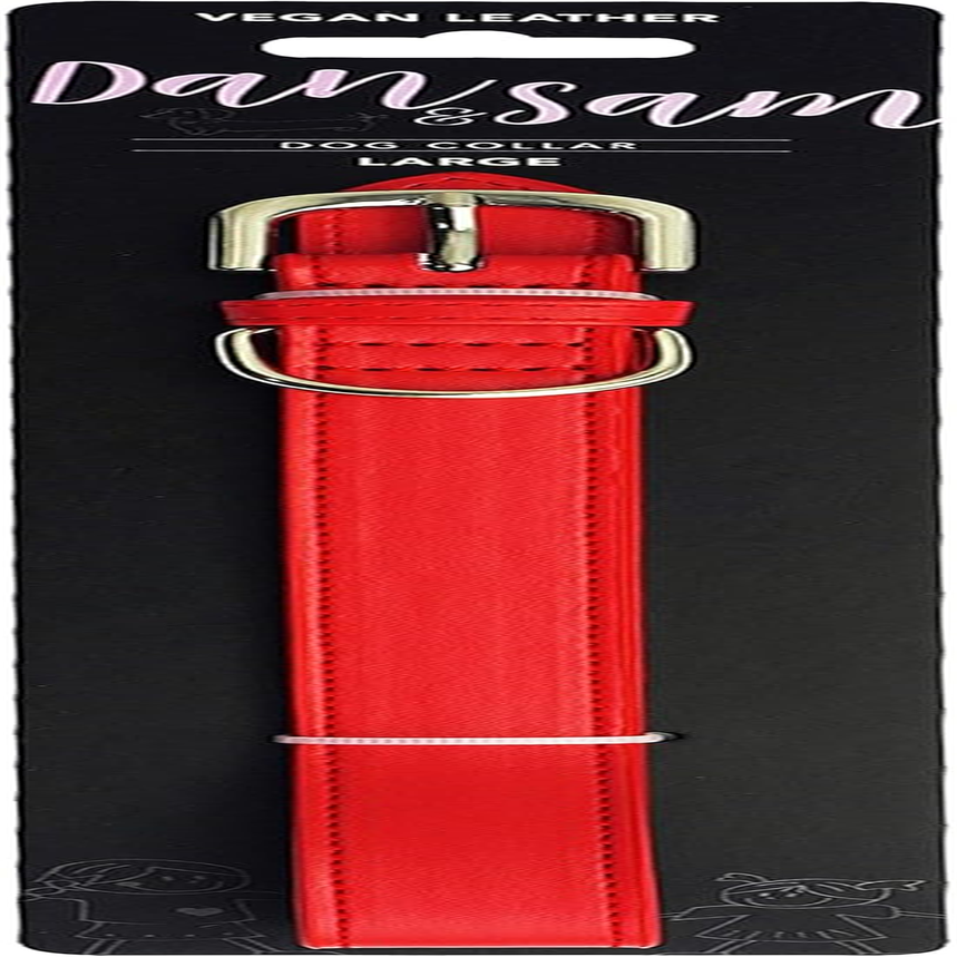 Dan & Sam Vegan Leather Dog Collar, Large, Red image number 2