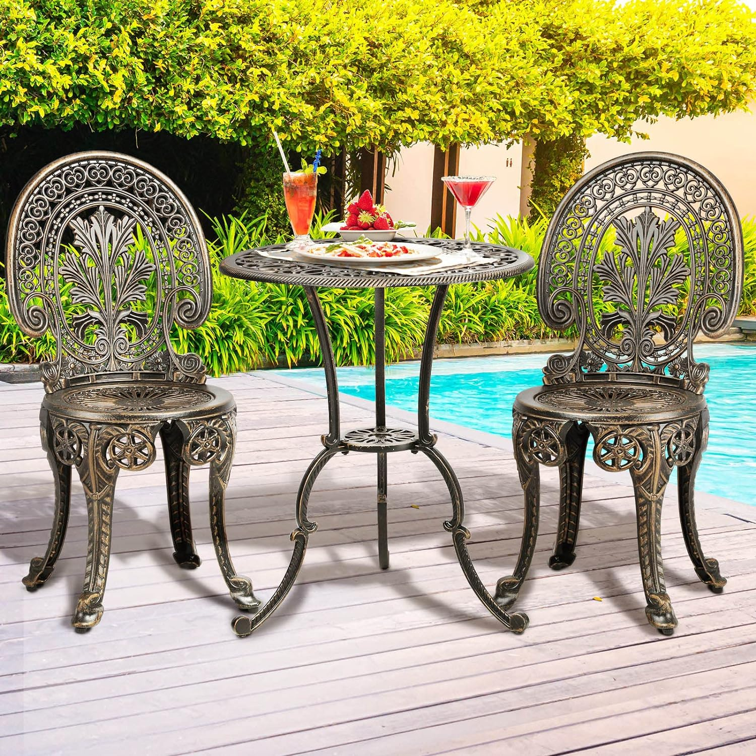 Livsip Outdoor Table and Chairs Furniture 3Pcs Aluminium Patio Dining Set-Bronze
