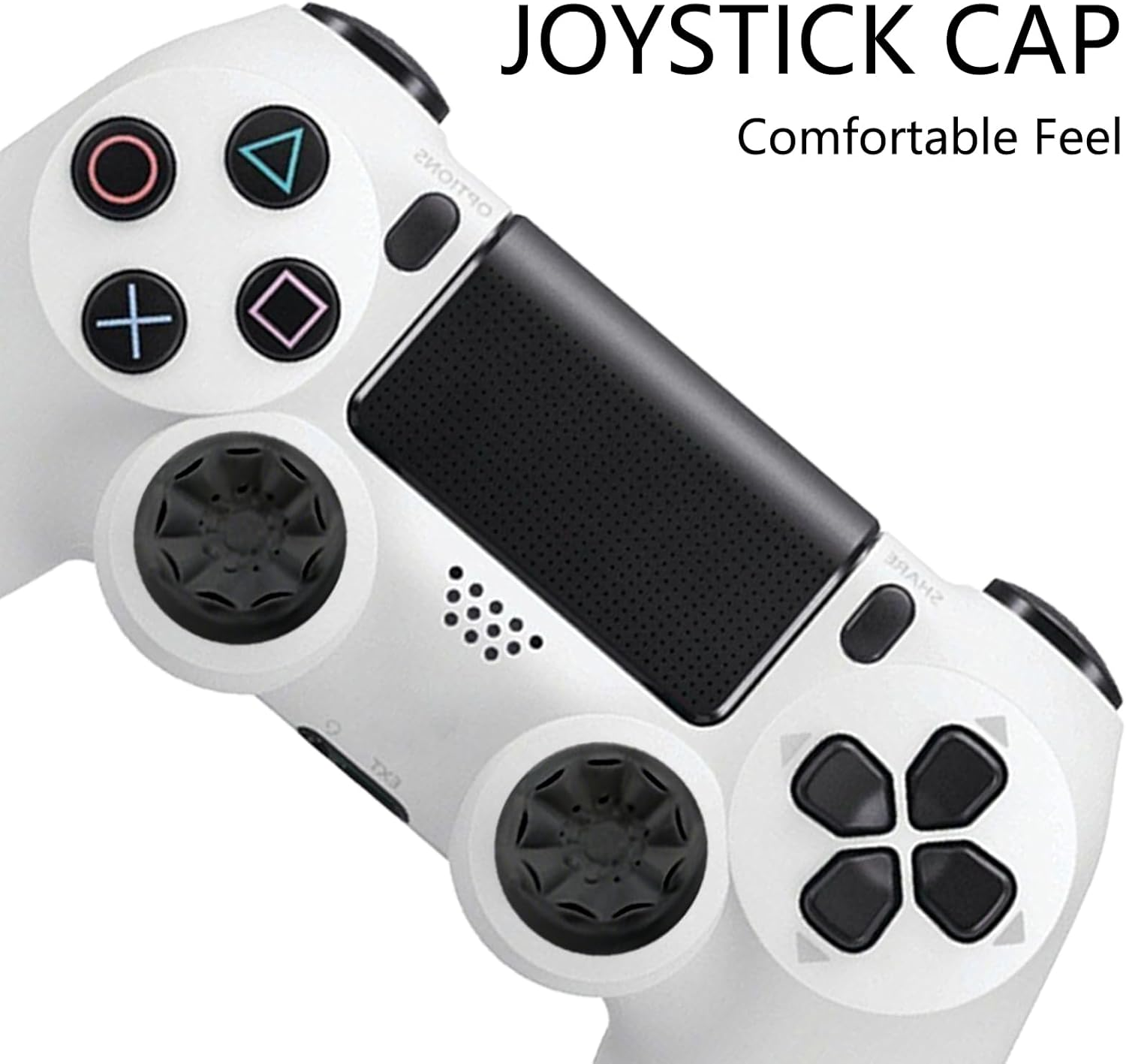 Yxvyxymyxxg Textured Thumb Grips for PS5, 2 Pairs Black and White Non-Slip Silicone Joystick Caps &mdash; Compatible with PS5 / PS4 Controllers, to Improve Grip/Control