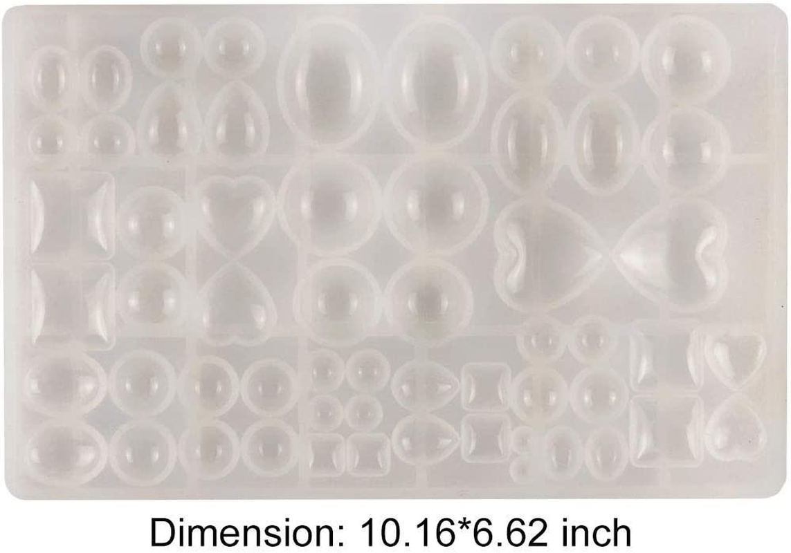 Cabochon Gem Jewelry Silicone Mold Kit Oval Teardrop Square Heart round Shapes for Polymer Clay Crafting Resin Epoxy Pendant Earrings Making Casting DIY Craft Mold 29 Design 58 Cavity Large image number 1