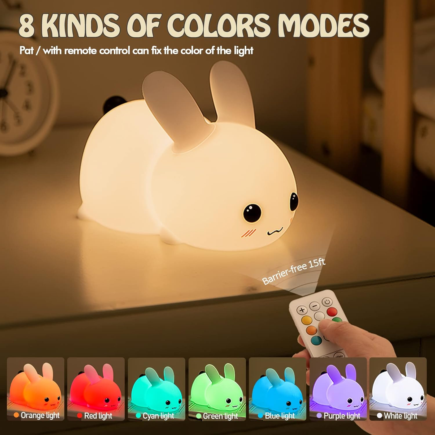 Silicone Night Light - Cute Bunny Lights for Kids Bedroom Baby Nursery, Girls or Boys -Portable USB Rechargeable Soft LED Lamp with Sensitive Touch Control - Snow White Bunny Lamp image number 1