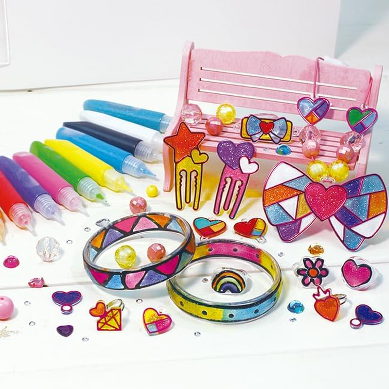 DIY Window Paint Art & Crafts, Kids Boys and Girls Drawing Jewelry Toys Making Kit Set, Colored Sparking Plactic Glitter Charms Bracelet Accessories Inspired Gifts Pack, Ideal Creative Activity Gift Easter Christmas Birthday Family Night (Trendy Jewelry Glass Deco) image number 3