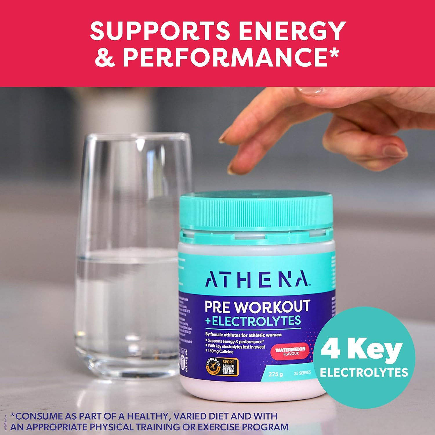 Athena Pre-Workout Watermelon Flavour with Electrolytes 275G &ndash; Designed for Women&rsquo;S Performance Boost image number 2