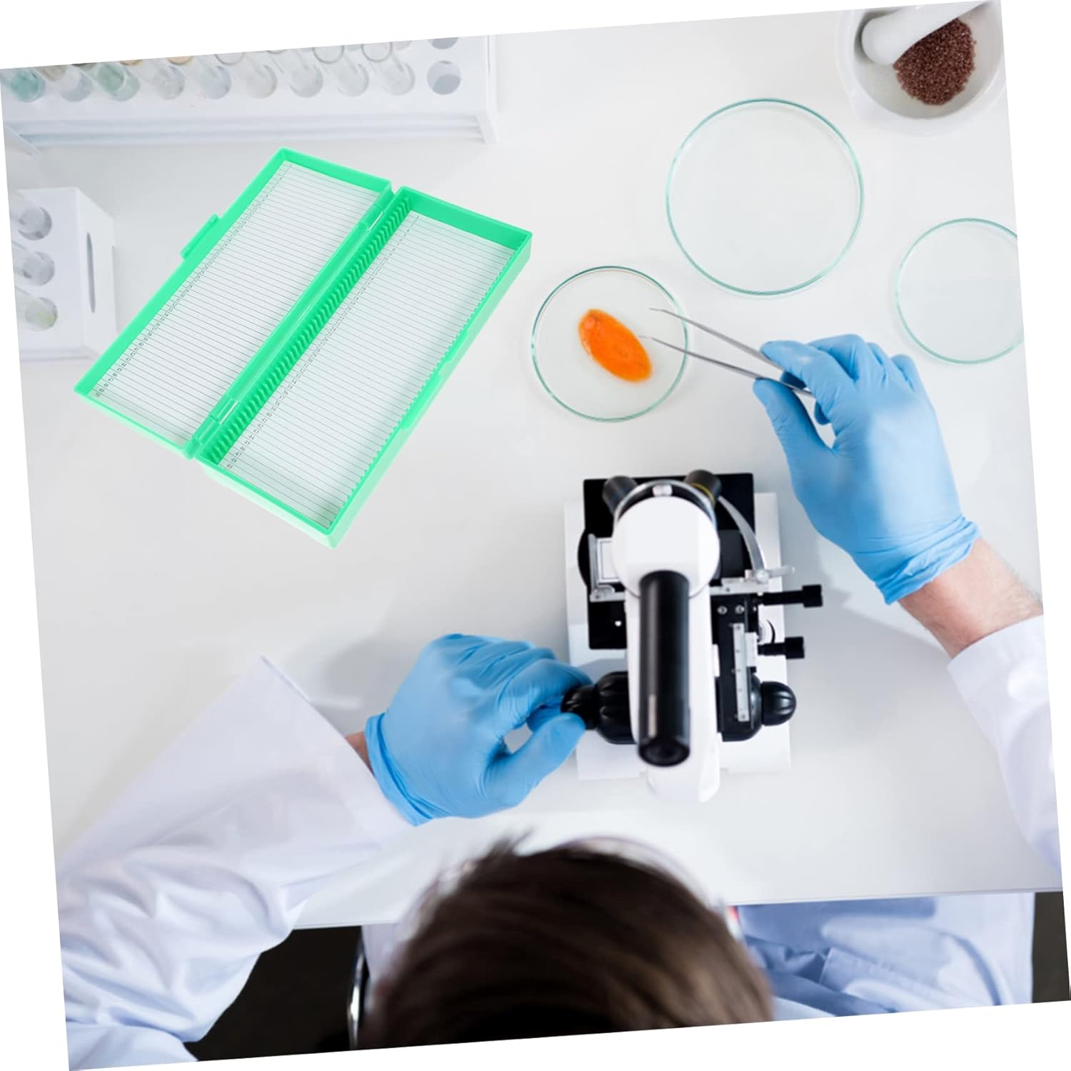 Baluue 2Pcs Box Microscope Slide Holder Box Glass Slide Storage Container Material for Lab image number 6