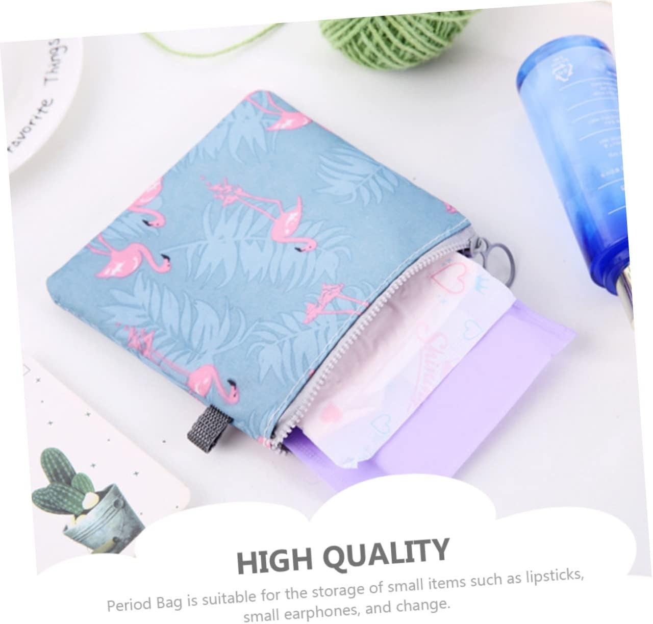 CTIRCHIU 4Pcs Zipper Period Bags Portable Sanitary Napkin Storage Pouches with Cute Cactus Flamingo Stripe Floral Designs Tampon Holder for Purse Travel Essentials image number 6