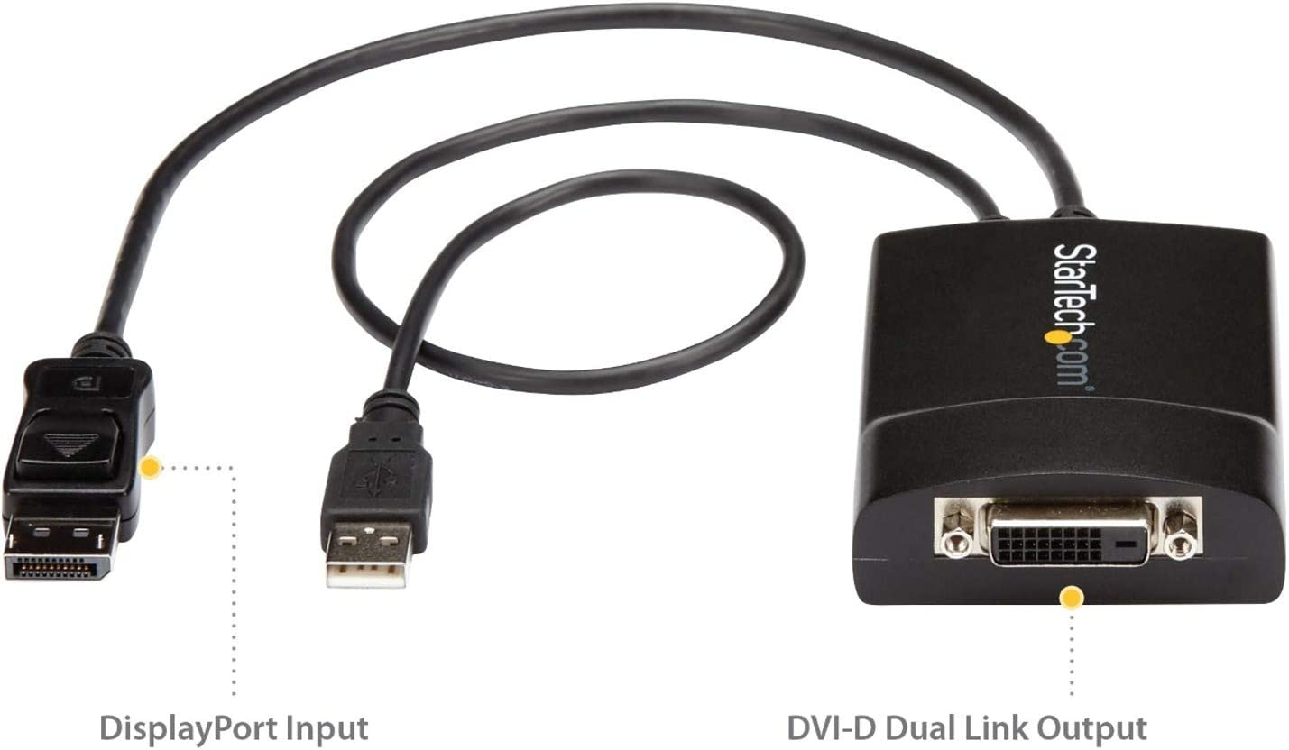 Startech.Com Displayport to DVI Dual Link Active Adapter Converter - DP to Dual Link DVI-D Active Adapter - 2560X1600-3D Support, Black