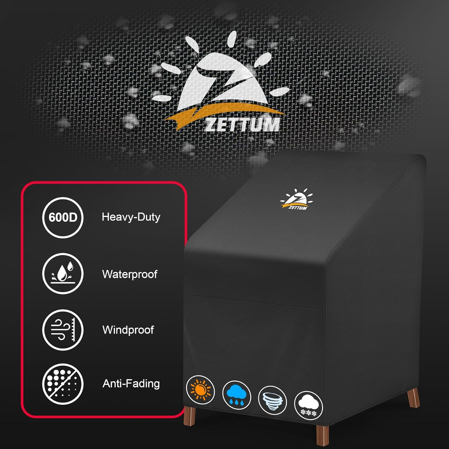 Zettum Stackable Patio Chair Cover 2 Pack - 600D Outdoor Chair Cover Waterproof & Heavy Duty, Lawn Furniture Stacking Seat Cover for 4-6 Outdoor Stackable Dining Chairs - 28 X 36 X 47 Inch image number 5