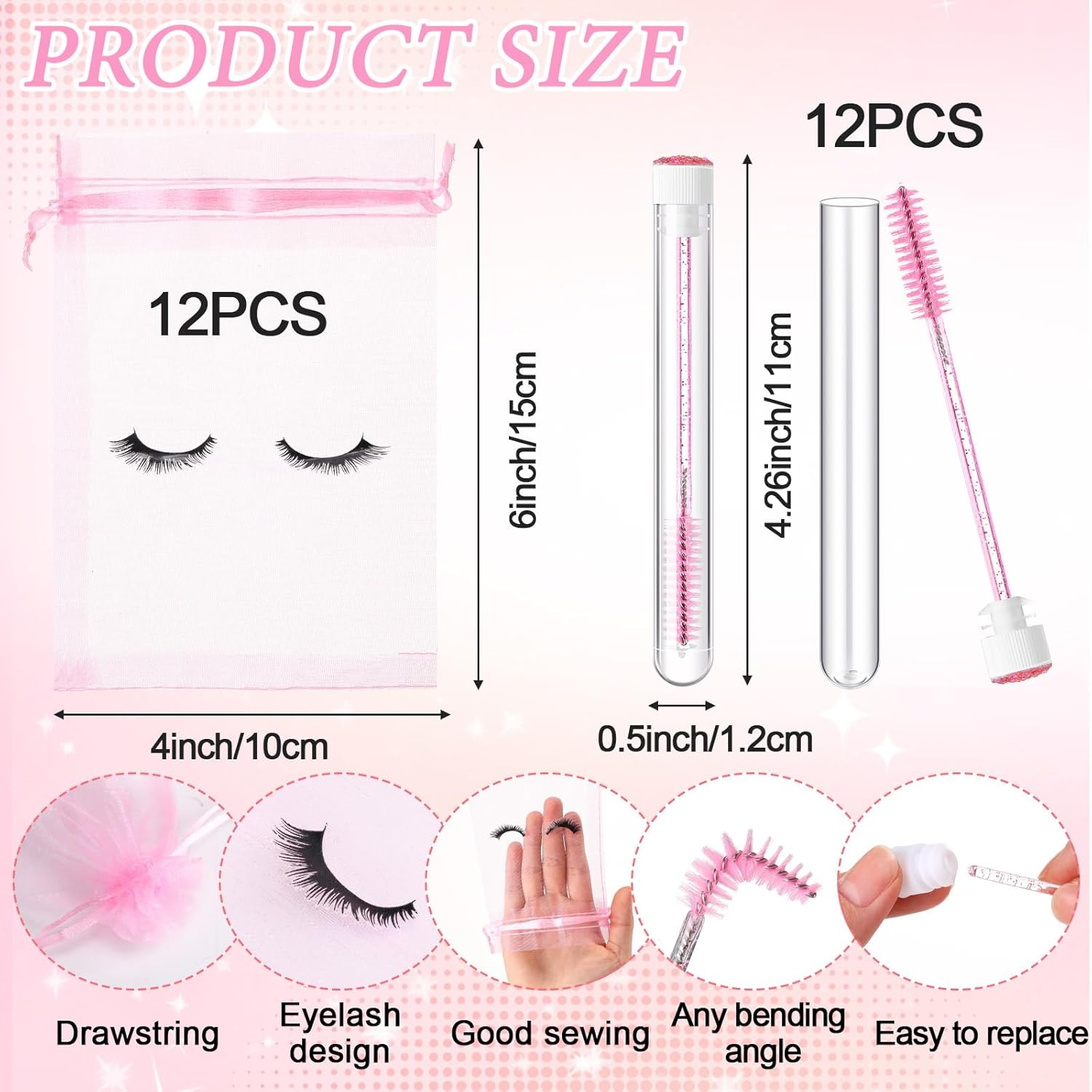 Zhehao 80 Pcs Lash Shampoo Bottle Brushes Kit 20 Foam Pump Dispensers 20 Lash Shampoo Brushes 20 Eyelash Aftercare Bag 20 Cleaning Pipes, Eyelash Extension Supplies(Pink) image number 4