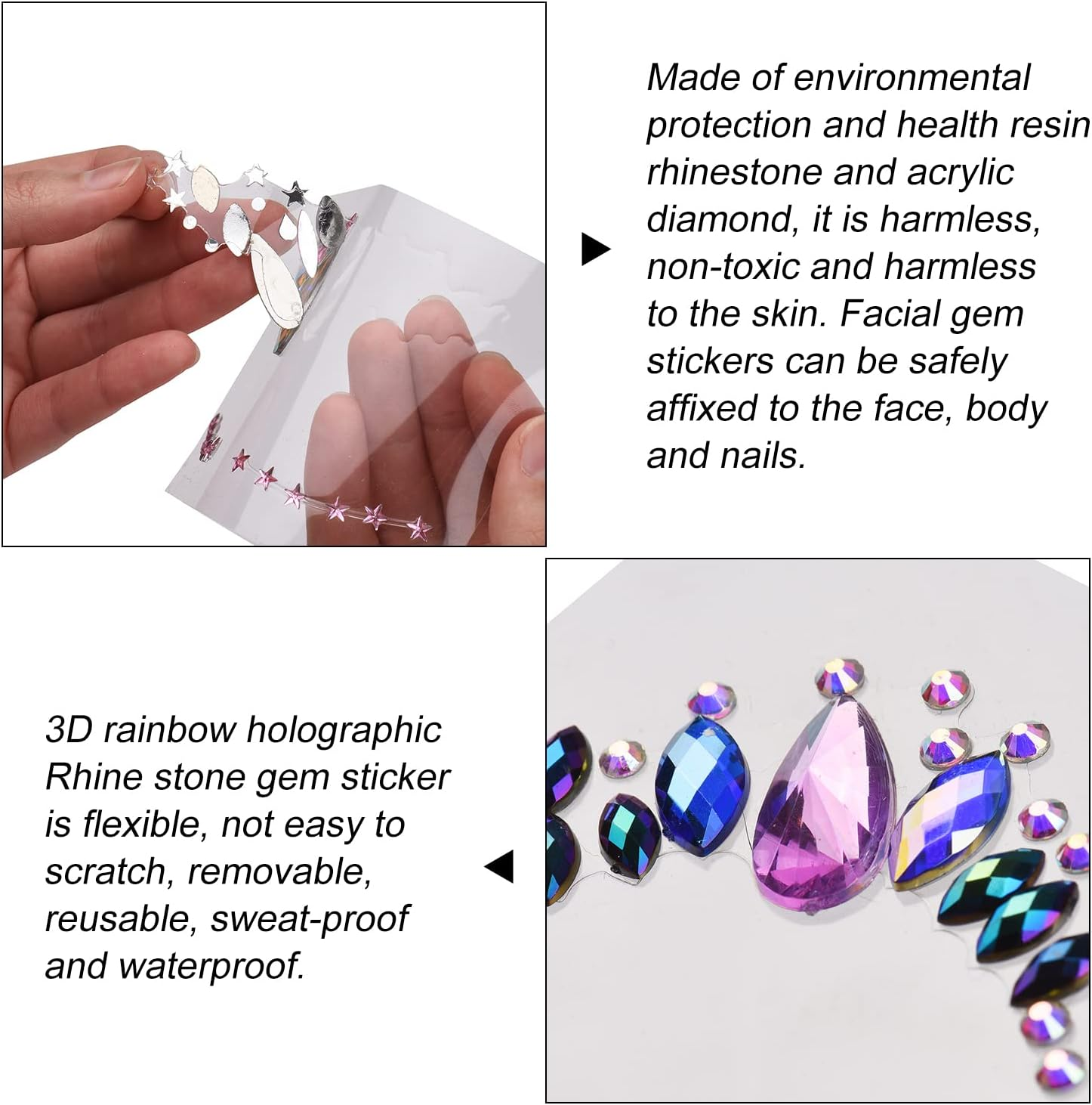 Domary 9 Sets DIY Mermaid Face Jewels - Crystal Rhinestone Gems Stick on Festival Gemstones Stickers - Rainbow Tears Gem Stones Temporary Tattoos