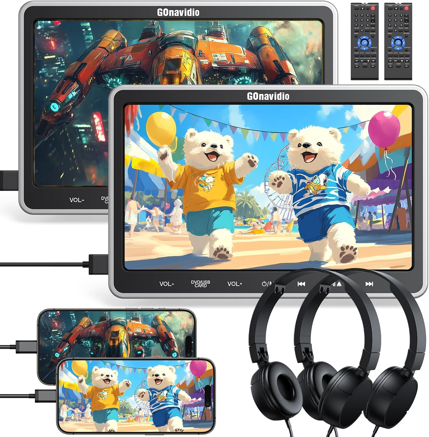 Gonavidio 10.1&rdquo; Dual Car DVD Player with HDMI Input, Car TV for Back Seat with Auto Suction-Type Disc In, Play a Same or Two Different Movies, 2 Headphones Mounting Brackets, USB/TF Card, Last Memory image number 5