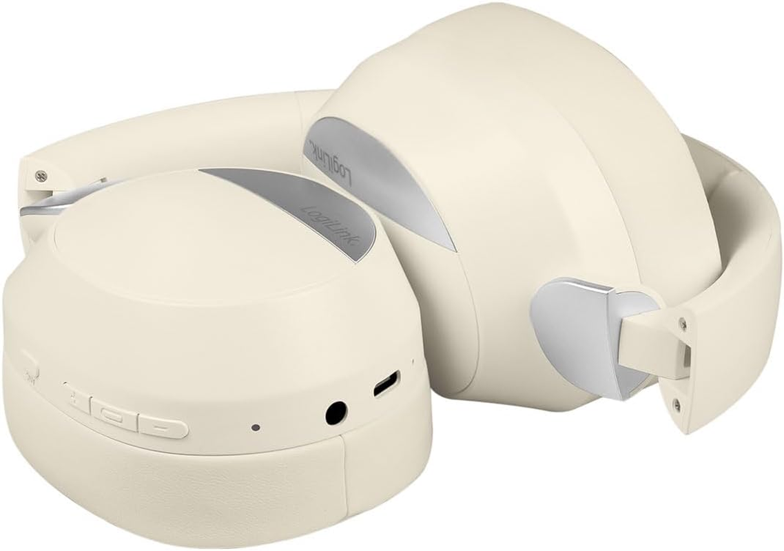 Logilink BT0071C BT 6.0 Gaming Headset with Additional 3.5Mm AUX, ANC (Active Noise Cancellation), 15 Hours Battery Life, Colour: Cream/Silver image number 4