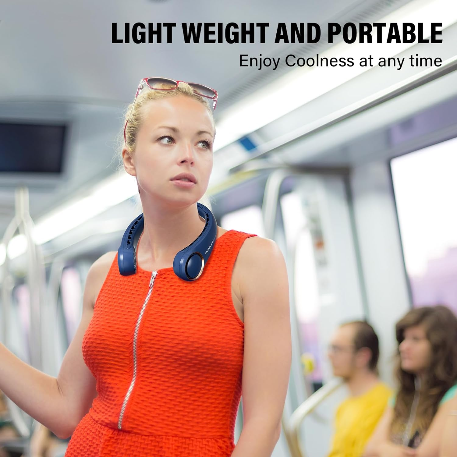 Morelax Portable Neck Fan Rechargeable, Hands Free Bladeless Fan, Wearable Quiet Fan for Outdoor Indoor, 3 Speeds Adjustable, 4000 Mah Battery Operated, Home, Office, Travel, Sports(Blue), Small image number 2