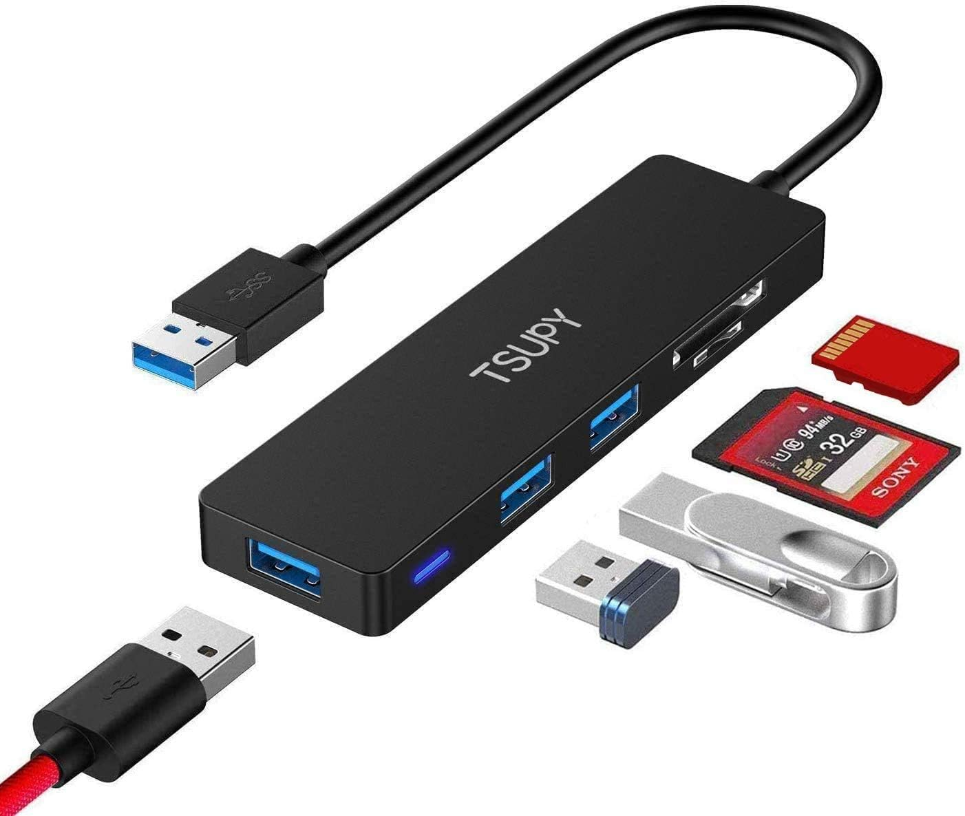 USB Hub 3.0, TSUPY 5 in 1 Multiport Adapter USB 3.0 Hub with SD Micro SD Card Reader, 3 USB 3.0 Ports Compatible for Laptop, Macbook, PC, Printer,Surface Pro, USB Flash Drives image number 3