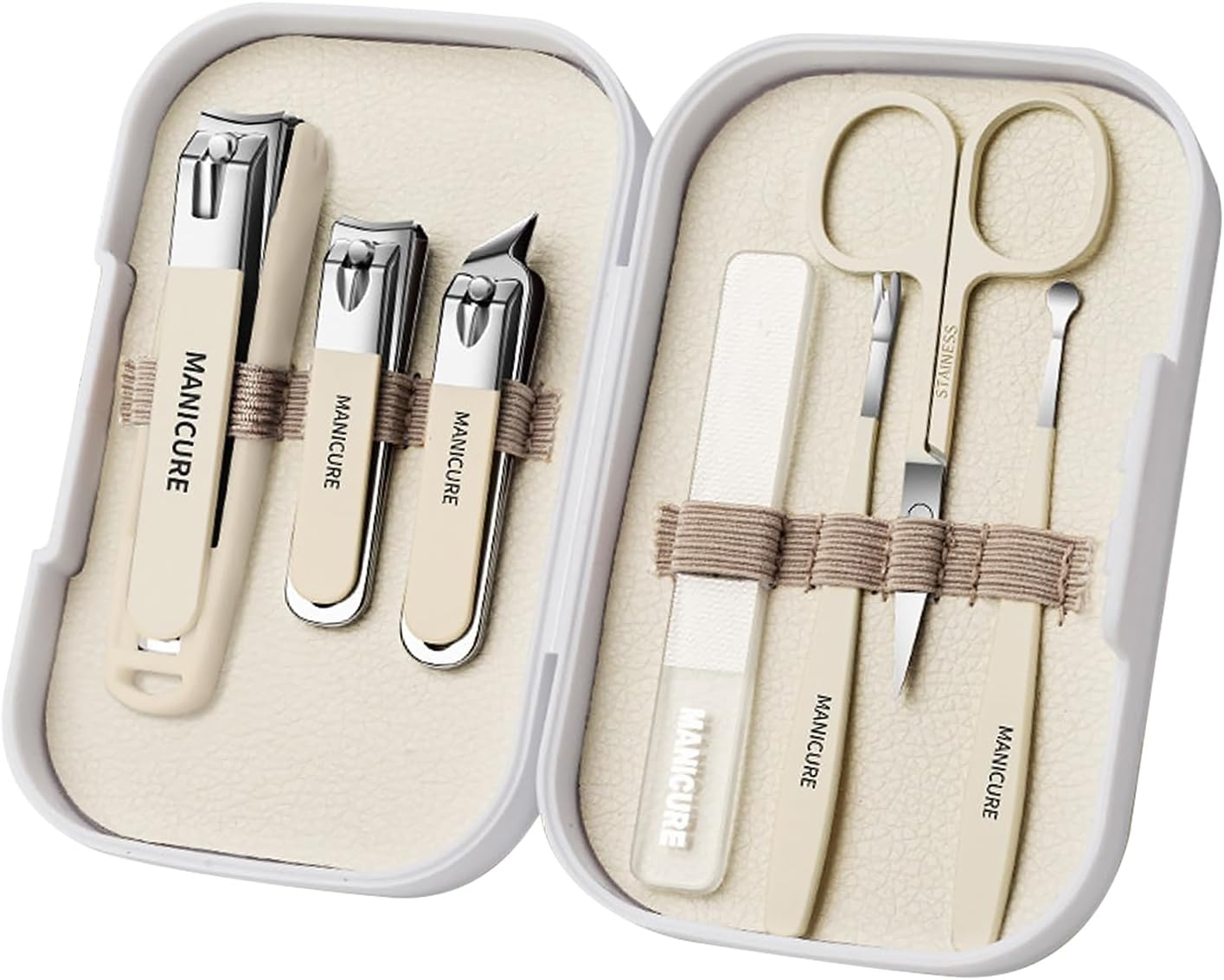 Manicure Set 7Pcs Nail Clippers Pedicure Kit Professional Manicure Pedicure Set for Men Women Personal Care Set Nail Grooming Kit with Leather Travel Case Present for Husband Girlfriend (Coffee)