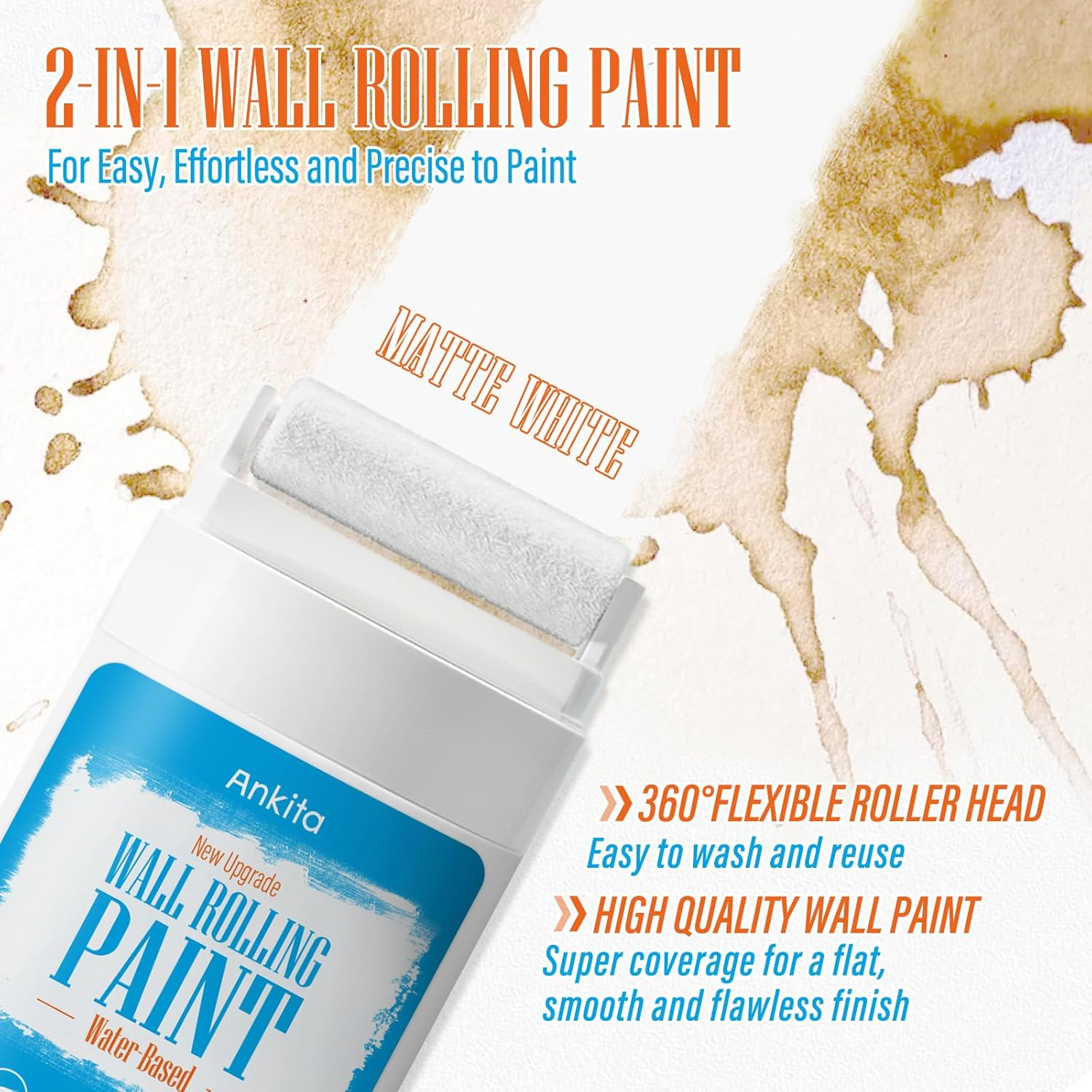 White Paint for Wall, Fast-Drying Wall Paint Touch up for Interior & Exterior Wall, Water Based & Low Odor Kit with Roller Brush, for Ceiling, Wood, Metal, Low VOC, 3.5Oz image number 2