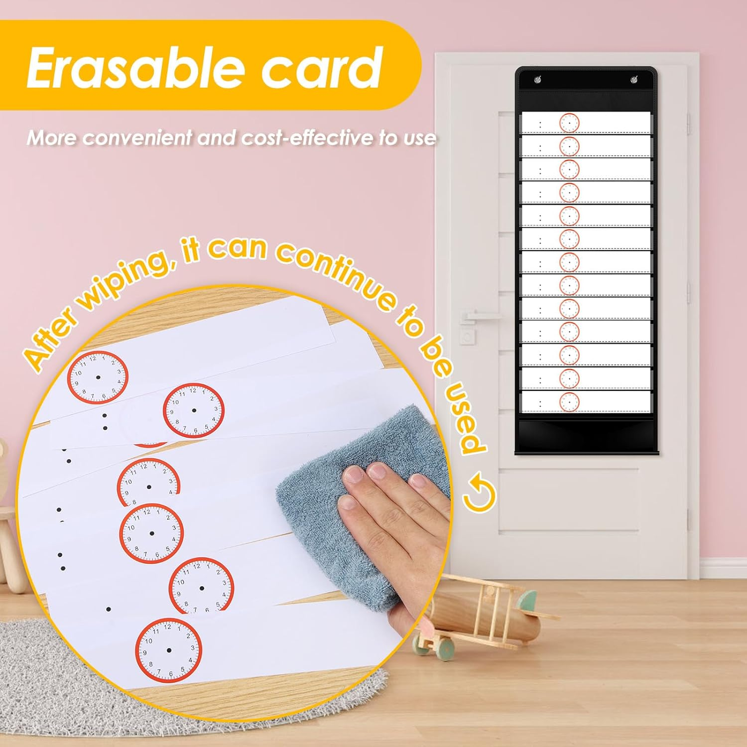 Daily Schedule Pocket Chart School Smart Pocket Chart 13+1 Pockets Scheduling Pocket Chart with Blank Cards Greenery Schedule Charts for Classroom Home Office Activities Decorate (Black) - Black image number 3