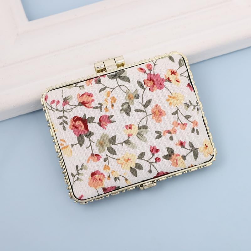4PCS Square Lipstick Case with Mirror Lipstick Case Double Branch Storage Case Kiss Lock of Iron Mini Portable Vintage Floral Pattern Jewelry Case Cosmetic Case (Style 1, One Size) image number 2