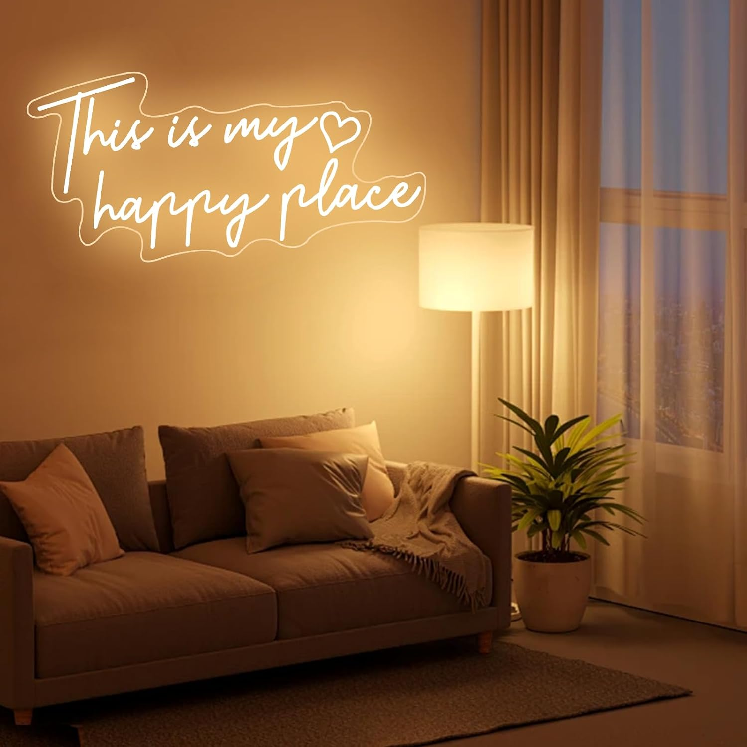This Is My Happy Place Neon Sign Dimmable Warm White LED Neon Light Aesthetic Room Decor for Teen Girls Neon Light Signs for Bedroom, Salon,College Dorm, Wedding Party Decor Neon Classroom Sign image number 2