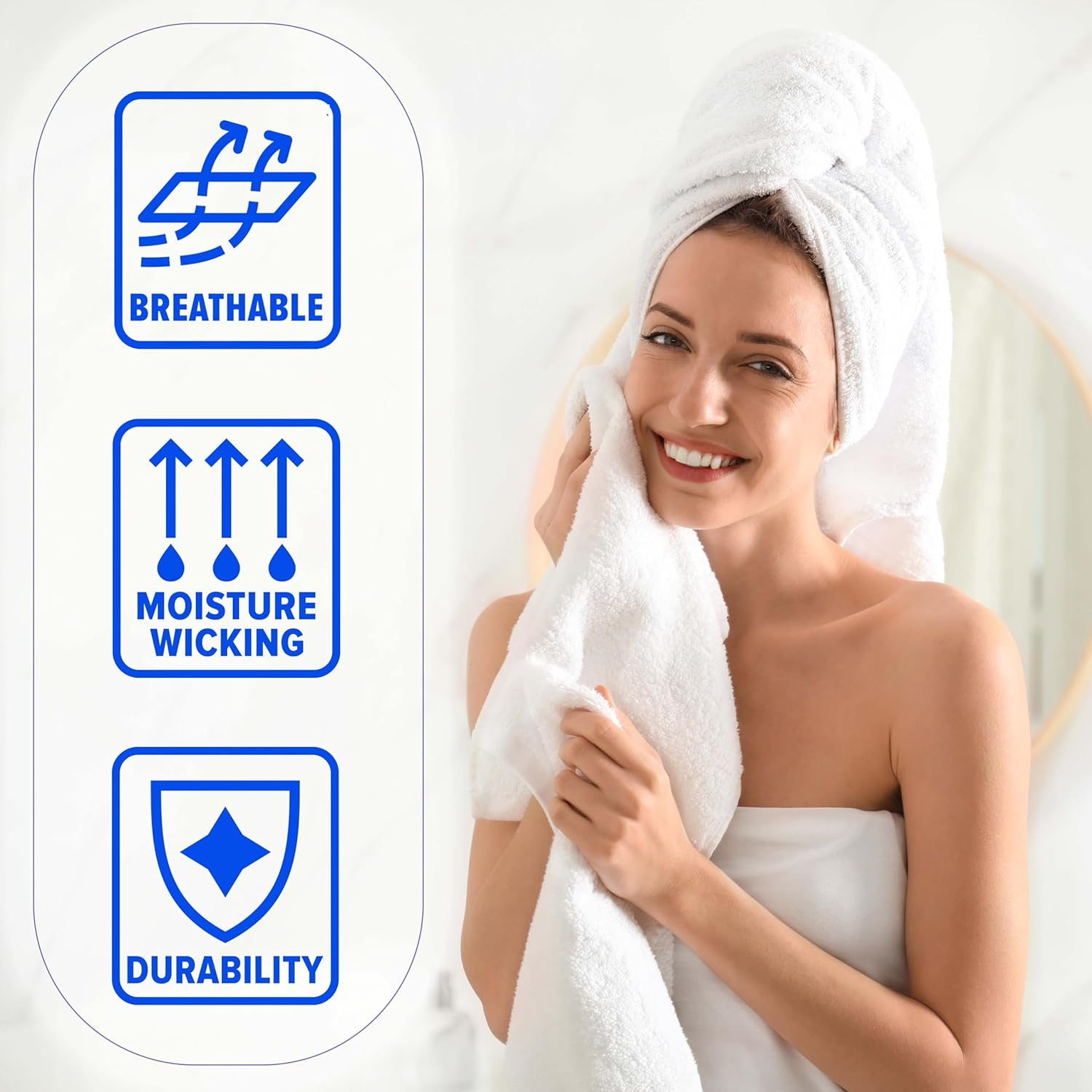 Superior Cotton 10 Piece Assorted Solid and Marble Towel Set, Includes 2 Bath, 4 Hand, 4 Washcloths/Face Towels, Soft, Absorbent, Decorative Bathroom Accessories, Home Essentials, Teal image number 6