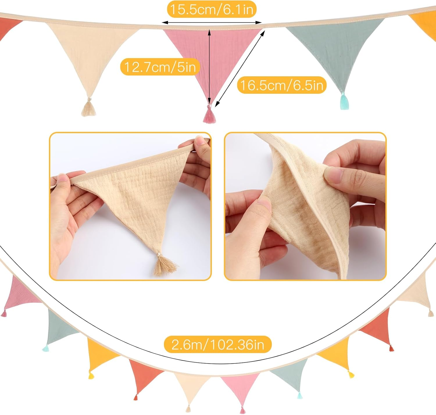 Children'S Room Decoration, 2.6M Triangular Fabric Bunting, Multicolor, Weatherproof, Ideal for Parties & Gifts image number 3