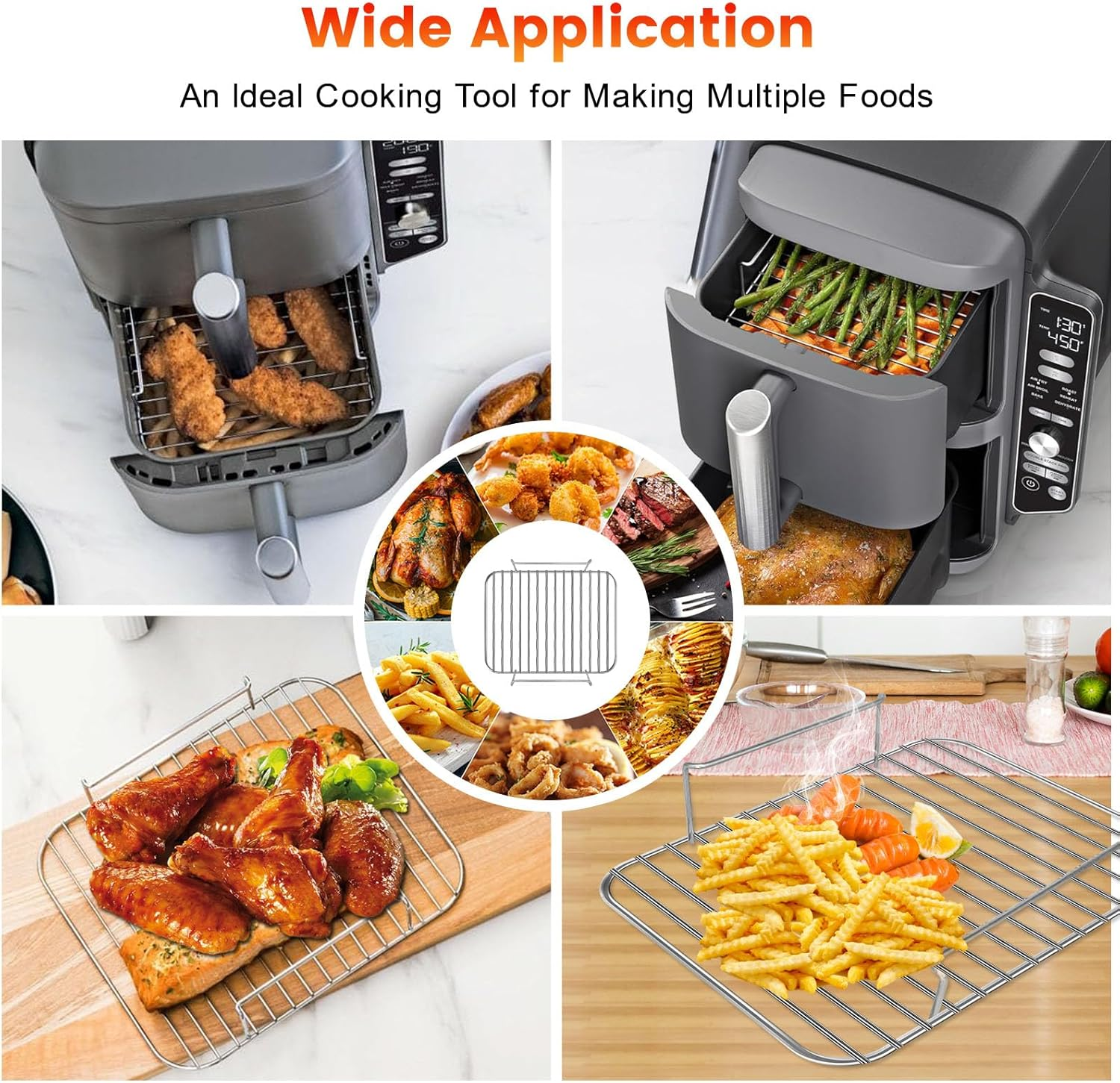 GWYXC Air Fryer Replacement Parts for Ninja SL401 Doublestack XL 2 Basket Air Fryer, 8.5''&times;7.2''&times;1.8'' Stainless Steel Air Fryer Wire Rack Accessories Roasting Steamer Grill Racks, Dishwasher Safe image number 1