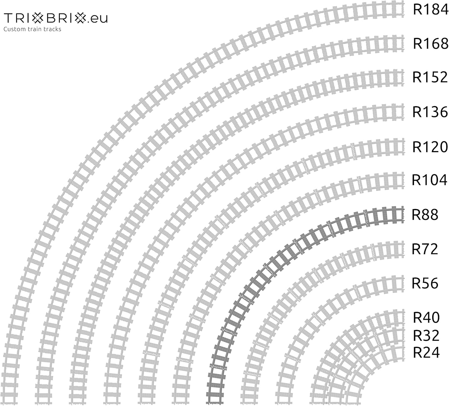 Trixbrix Curved Tracks R88 Box 8Pcs Compatible with  City Train Sets 60197 60198 10277 60205 60238 image number 2