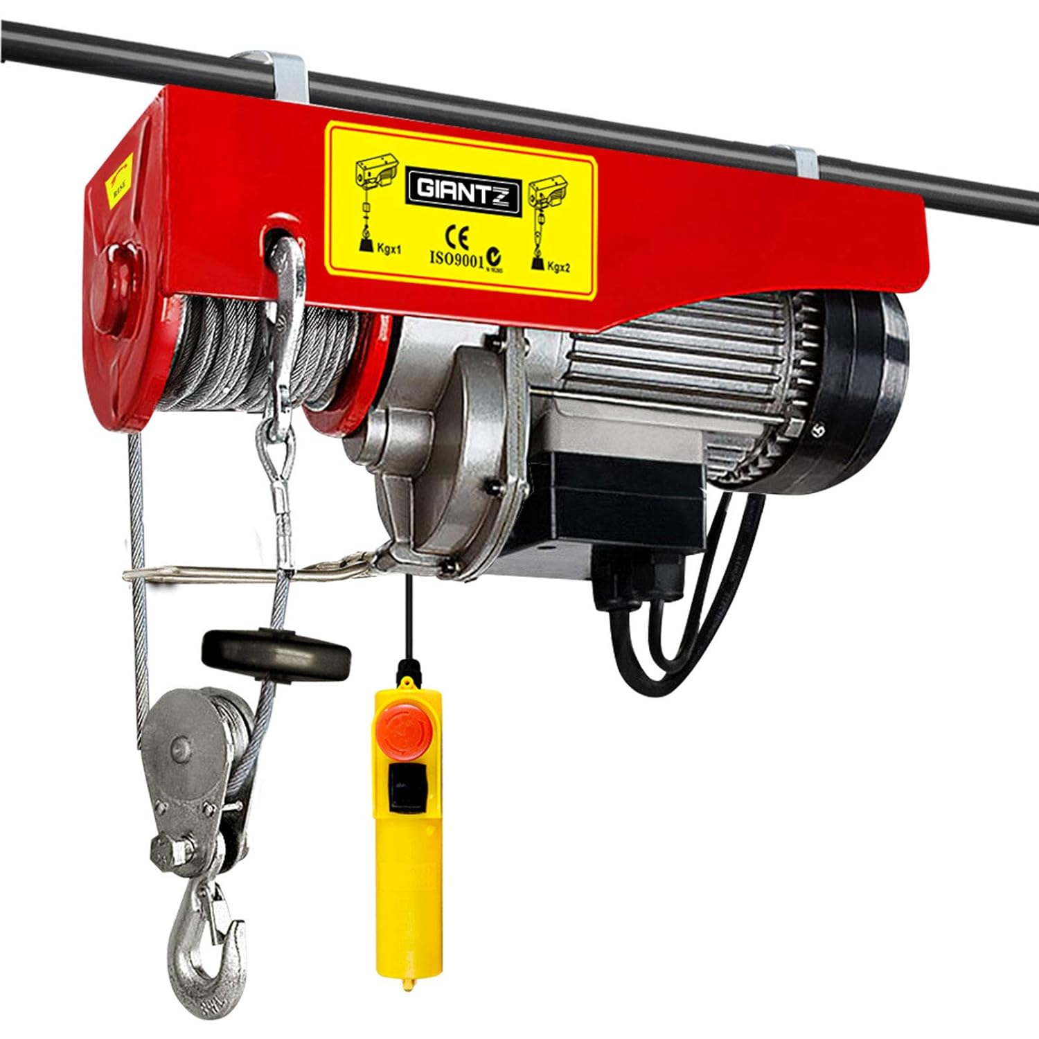Giantz Electric Hoist, 250Kg 510W Rope Tool Electronic Cable Hoists Lift Crane Remote Control Chain Lifting Winch Home Garage Work Machine, 18M High Tensile Cables Magnetic Single Double Ropes Red image number 2
