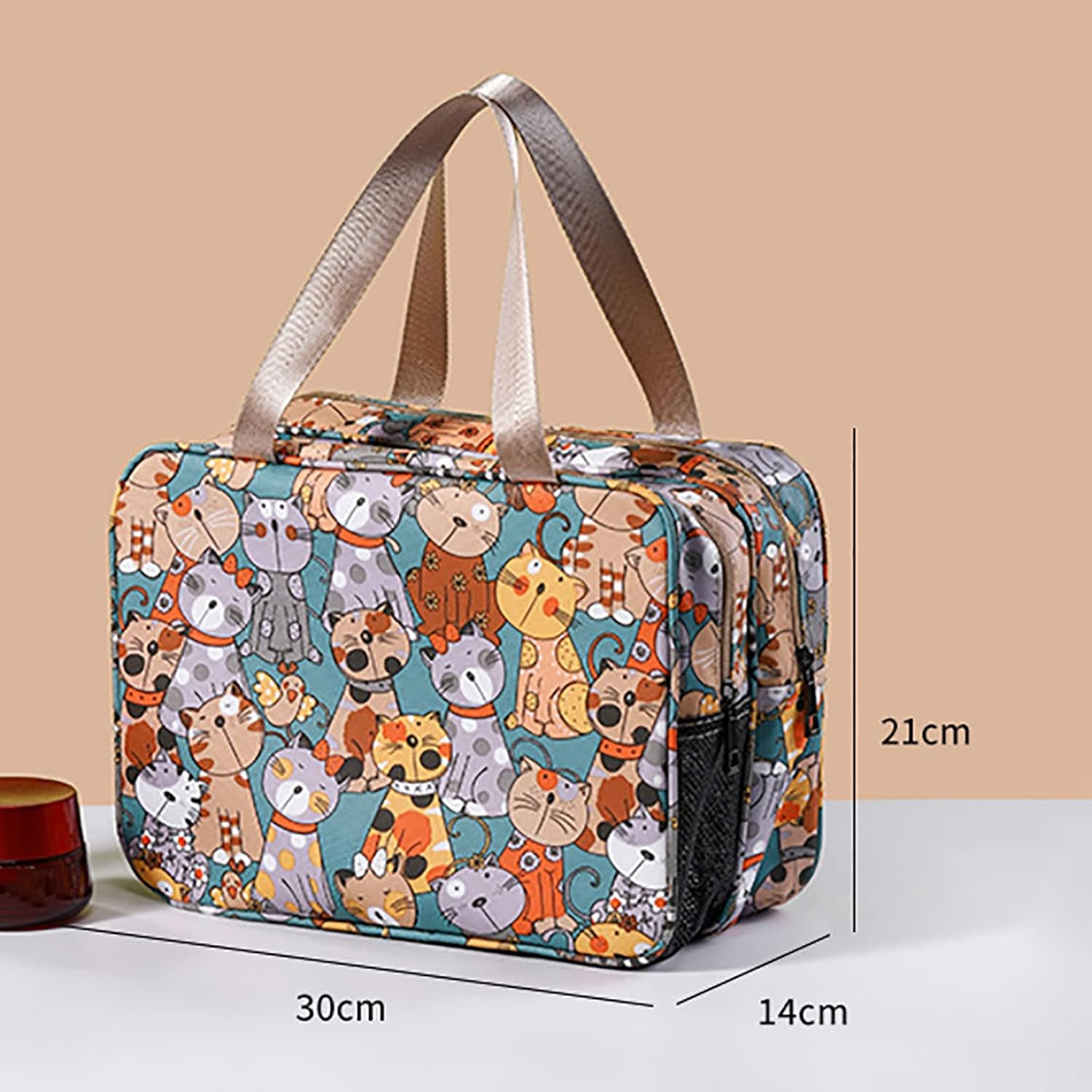 Toiletry Bag Travel Hanging Make up Wash Bags Large Portable Waterproof Cosmetic Shaving Bag Makeup Organizer Toiletries Bathroom Storage Case for Women Girls Ladies (Green Cat) image number 6